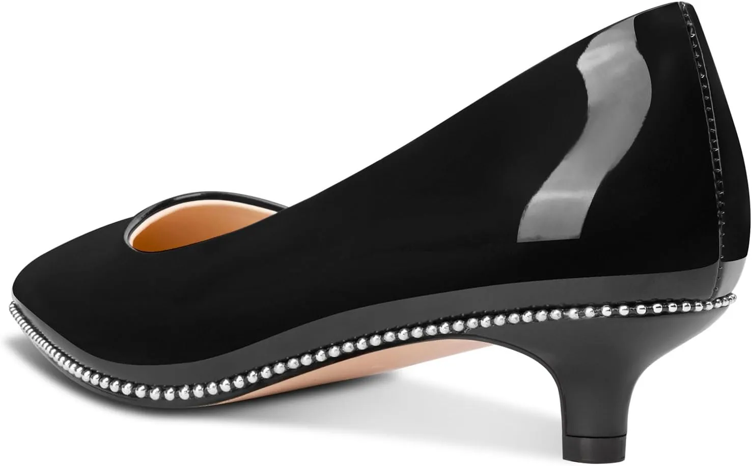 Aachcol Womens Low Heel Pointed Toe Pumps Silver Beaded Kitten Heels Slip-on Comfortable Office Dress Shoes 1.4 Inches Heels