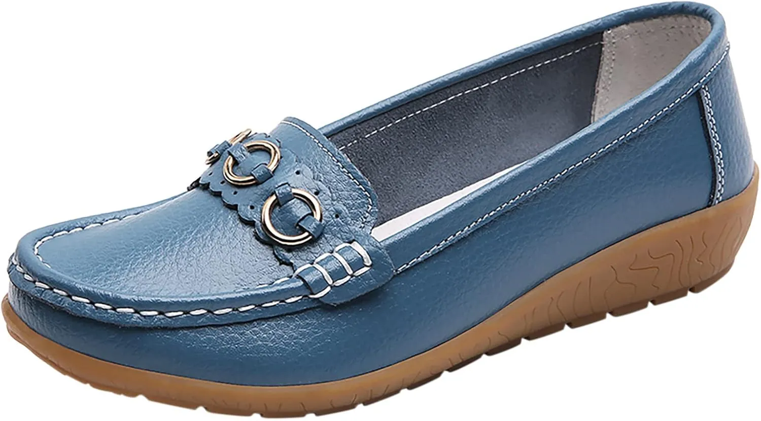 AMDBEL Flats Shoes Women Dressy Comfortable Women's Leather Slip On Loafers Casual Round Toe Moccasins Wild Driving Boat Flat