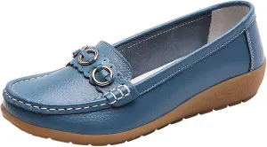 AMDBEL Flats Shoes Women Dressy Comfortable Women's Leather Slip On Loafers Casual Round Toe Moccasins Wild Driving Boat Flat