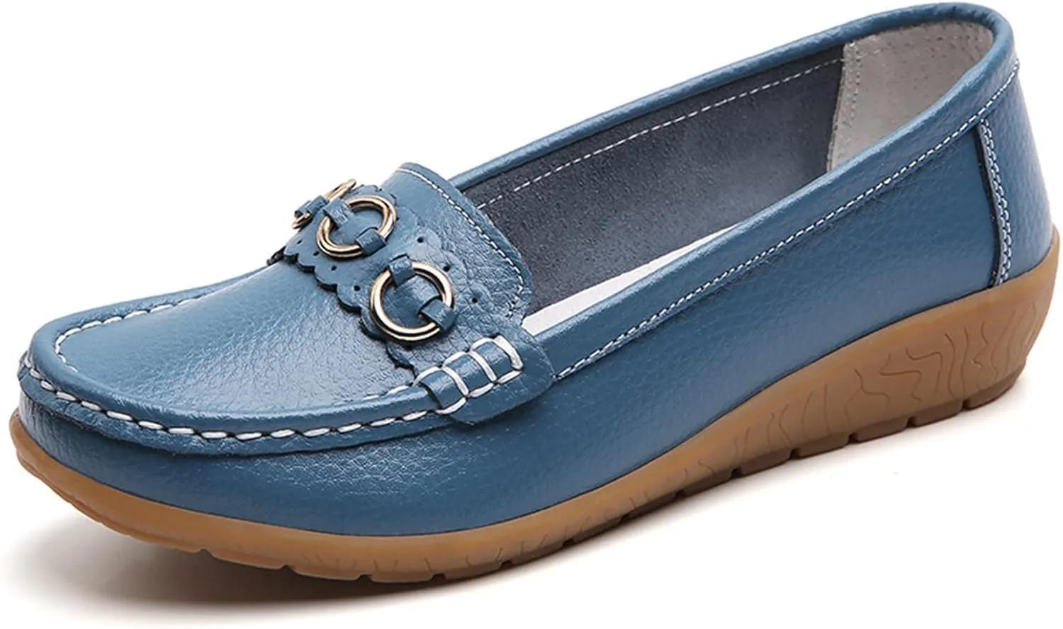 AMDBEL Flats Shoes Women Dressy Comfortable Women's Leather Slip On Loafers Casual Round Toe Moccasins Wild Driving Boat Flat