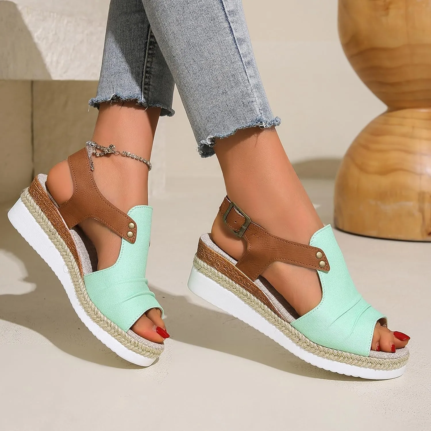 AMDBEL Wedge Sandals for Women Dressy Summer Fish Mouth Platform Espadrilles Sandals Comfy Ankle Strap Casual Sandals Shoes