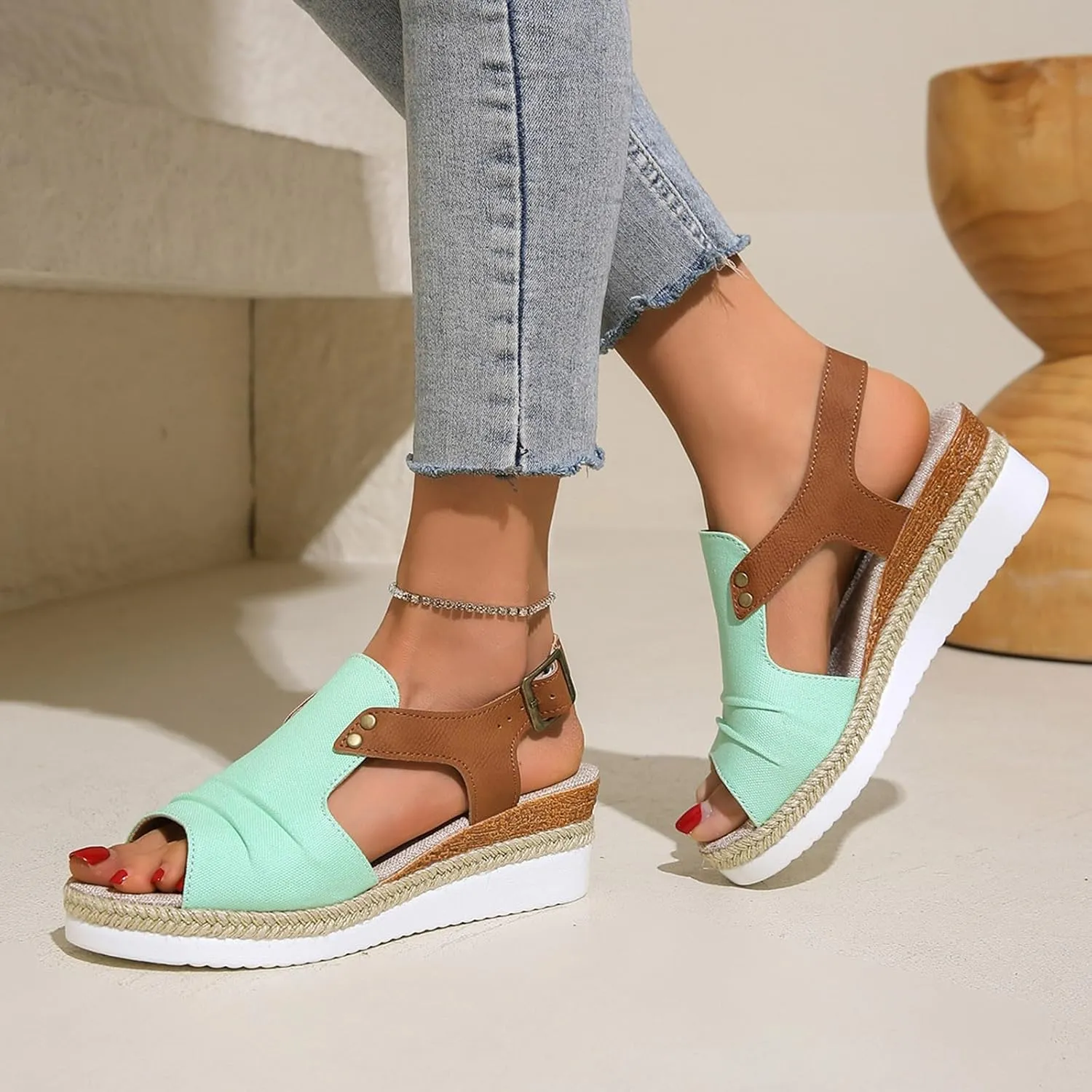 AMDBEL Wedge Sandals for Women Dressy Summer Fish Mouth Platform Espadrilles Sandals Comfy Ankle Strap Casual Sandals Shoes