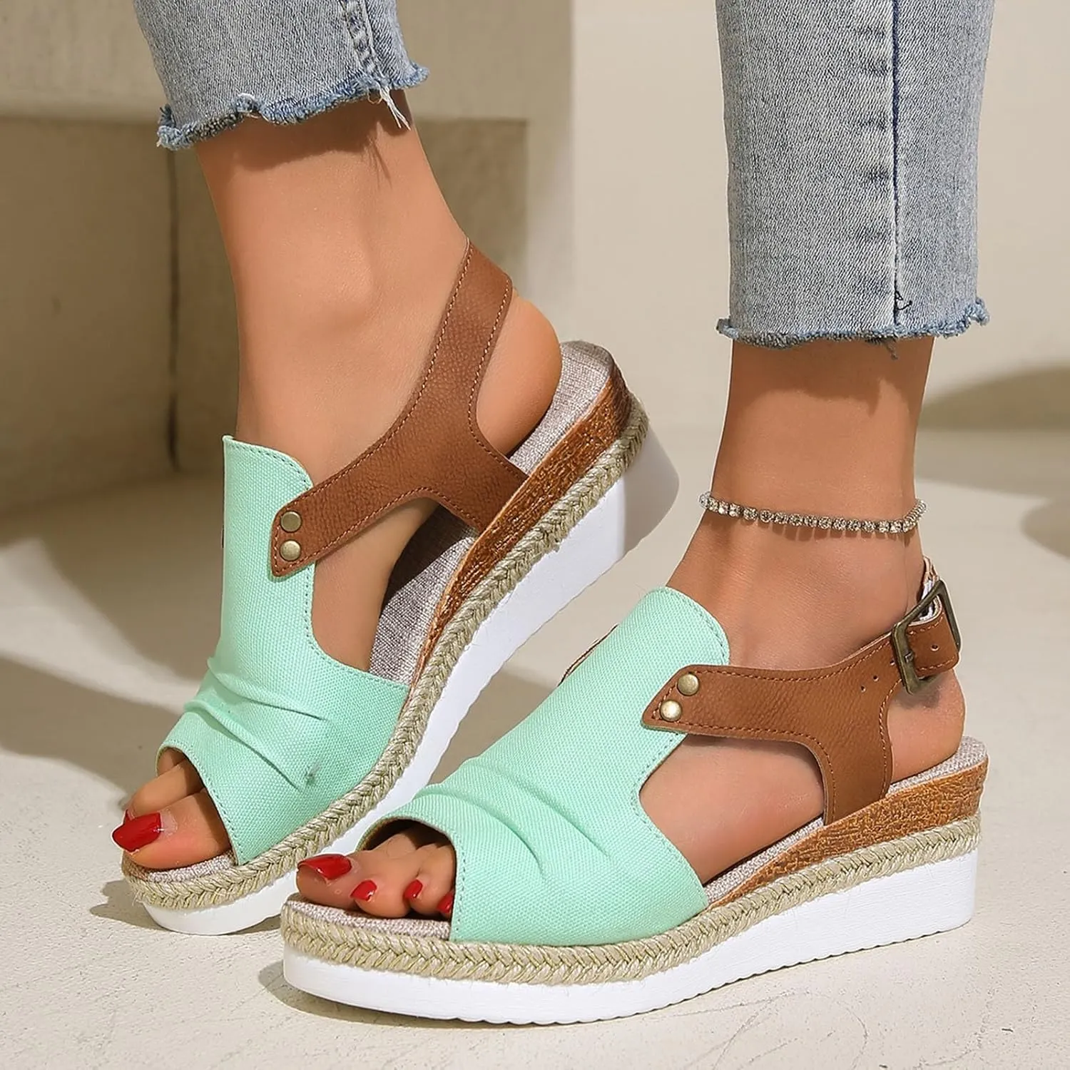AMDBEL Wedge Sandals for Women Dressy Summer Fish Mouth Platform Espadrilles Sandals Comfy Ankle Strap Casual Sandals Shoes