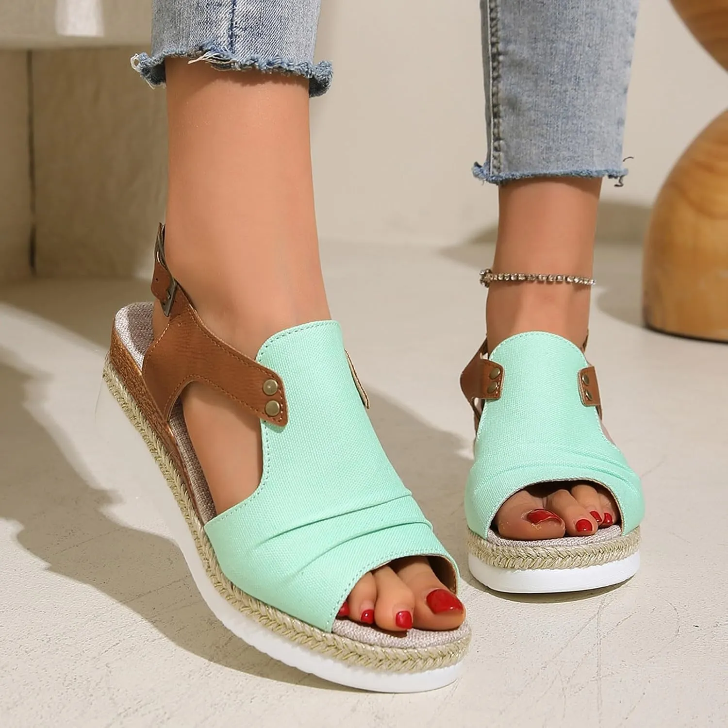 AMDBEL Wedge Sandals for Women Dressy Summer Fish Mouth Platform Espadrilles Sandals Comfy Ankle Strap Casual Sandals Shoes