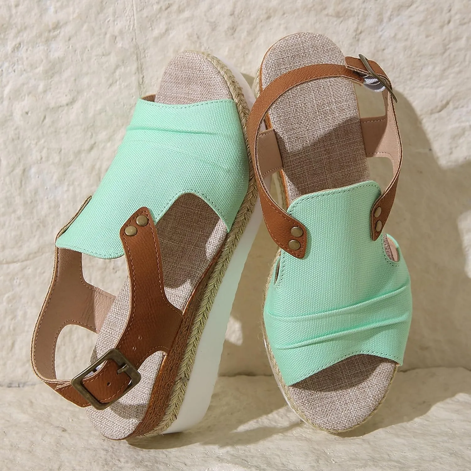 AMDBEL Wedge Sandals for Women Dressy Summer Fish Mouth Platform Espadrilles Sandals Comfy Ankle Strap Casual Sandals Shoes