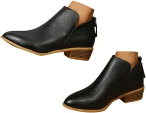 Ankle Boots for Women Arch Support,Women's Ankle Boots Fall Boots Leather Thick Heel Back Zip Women Low Chunky Heeled Booties Slip on Western Booties Fashion Cut Out Short Boots
