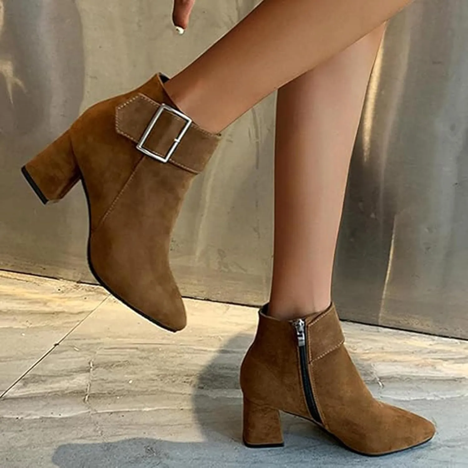 Ankle Boots for Women Fall Winter Wedge Boots Chelsea Booties Side Zipper Pointed Toe Vintage Blocked Mid Heel Bow