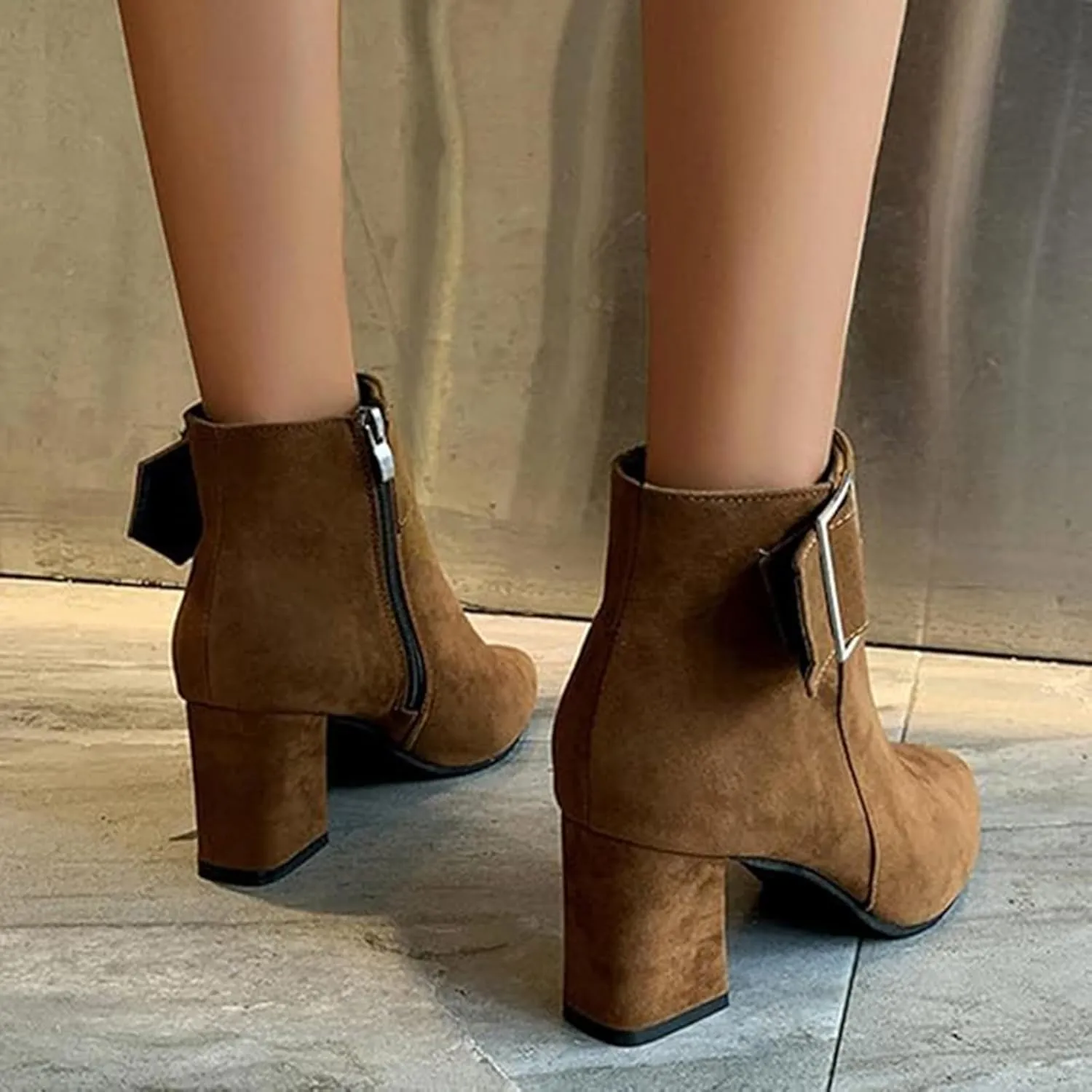 Ankle Boots for Women Fall Winter Wedge Boots Chelsea Booties Side Zipper Pointed Toe Vintage Blocked Mid Heel Bow