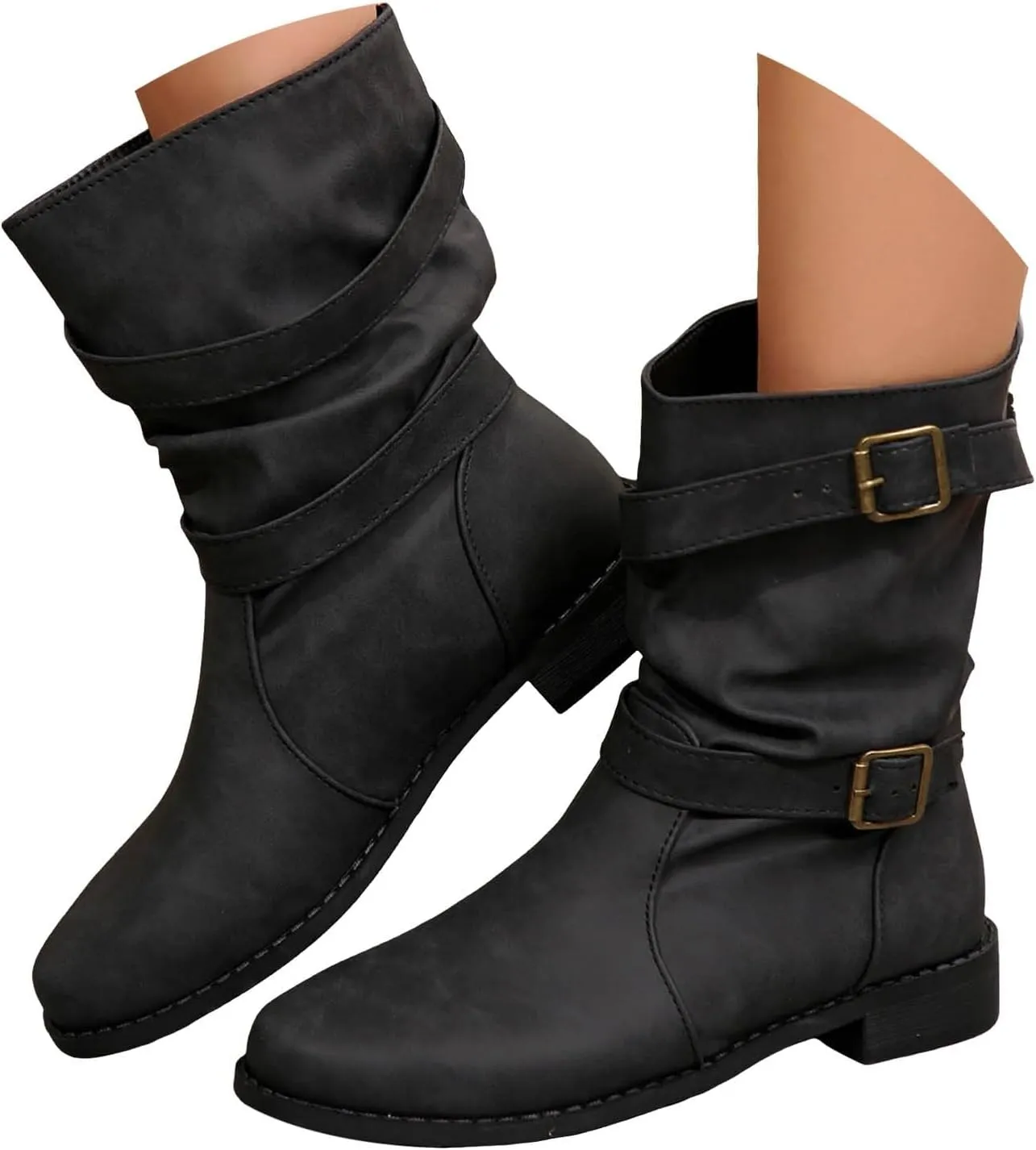 Ankle Boots for Women, Vintage Combat Wedge Ankle Boots Chunky Platform Boots Square Toe Lace Up Zip High Heel Boots