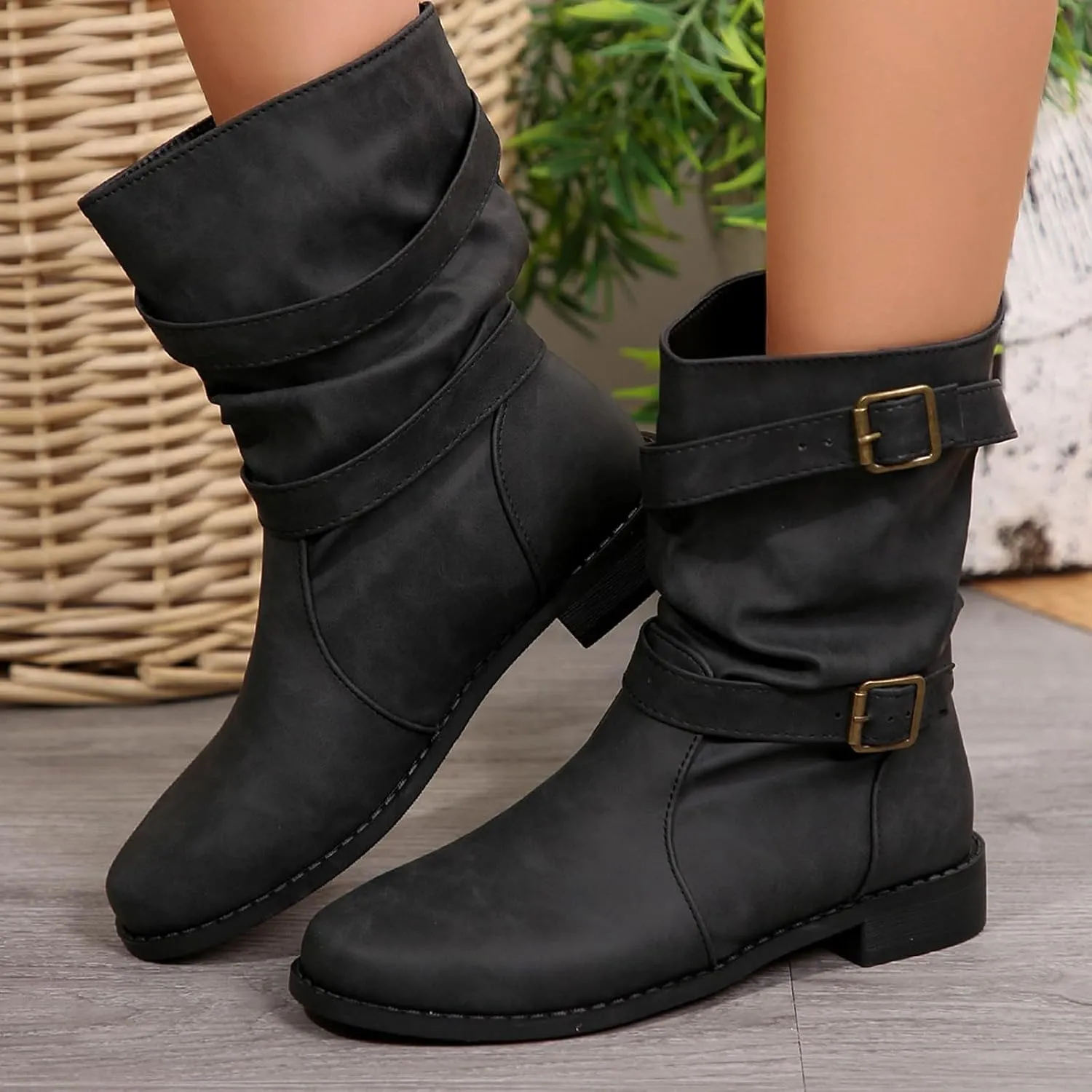 Ankle Boots for Women, Vintage Combat Wedge Ankle Boots Chunky Platform Boots Square Toe Lace Up Zip High Heel Boots