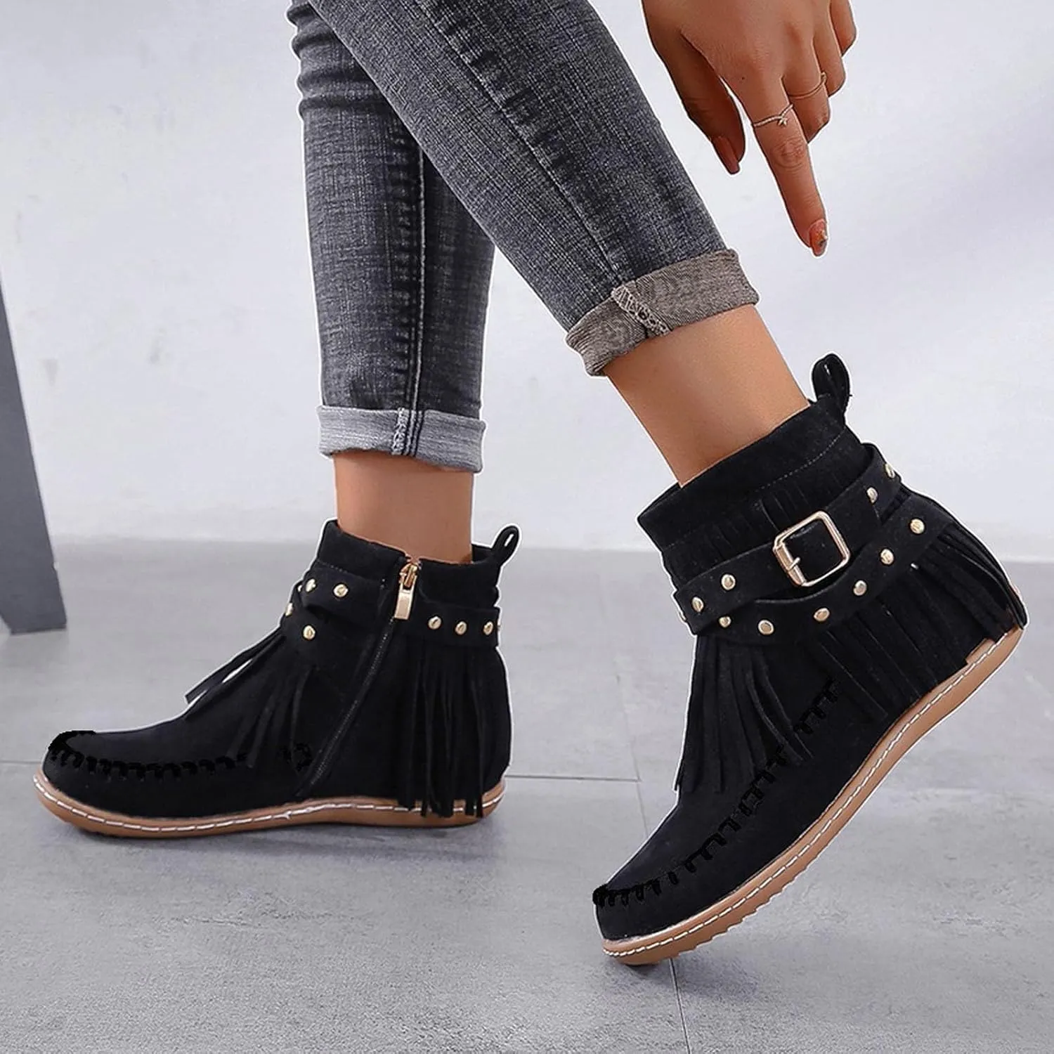 Ankle Boots for Women, Winter Fall Wedge Non Slip Ankle Booties With Side Zip Low Heels Leather Lace Up Short Walking Boots