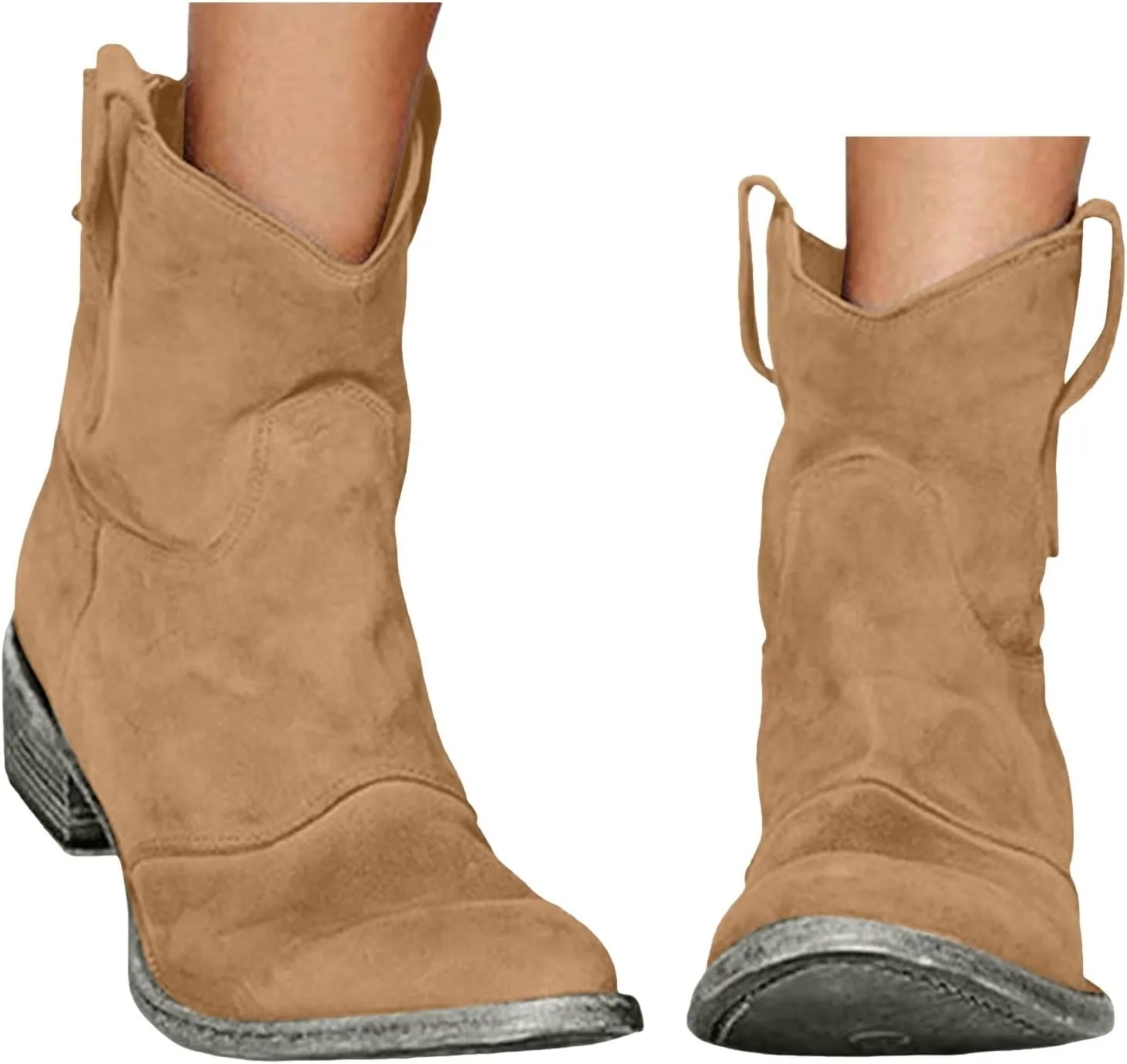 Ankle Boots for Women, Women Lace Up Slip-On Loafers Pointed Low Toe Chunky Block Heel Casual Cutout Office Booties