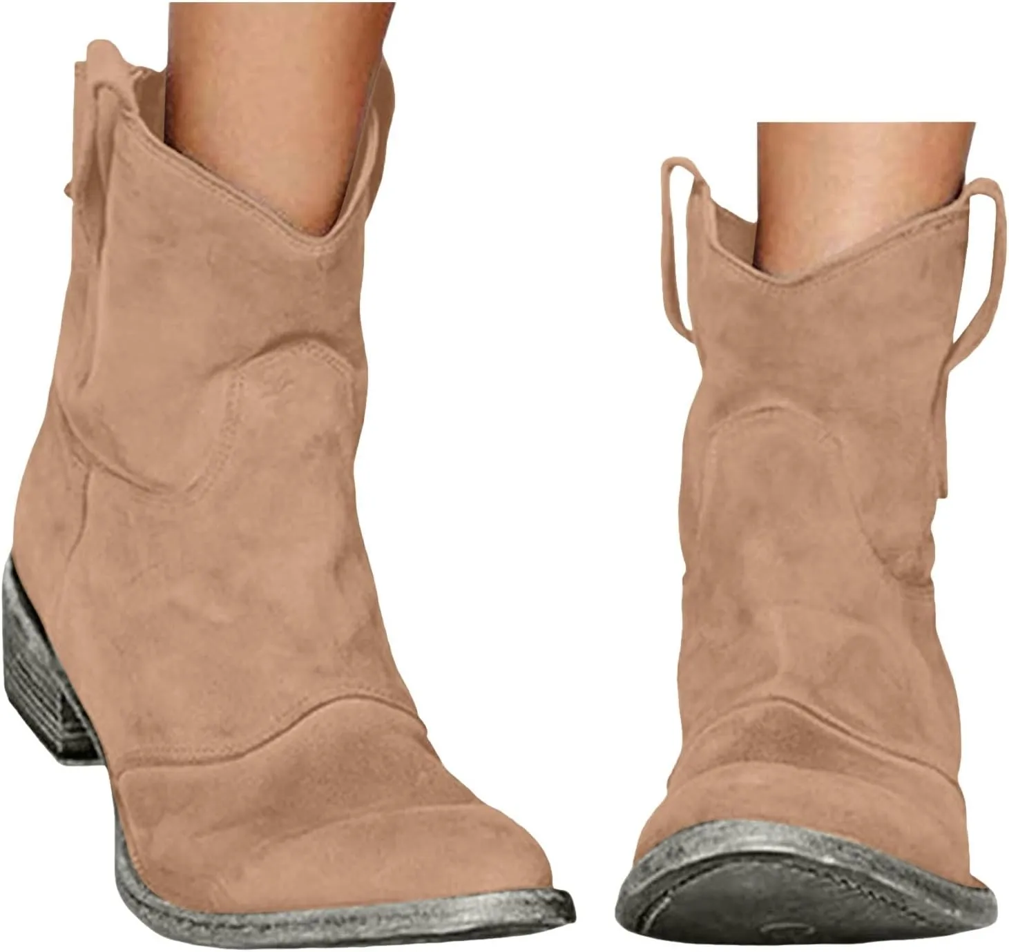 Ankle Boots for Women, Women Lace Up Slip-On Loafers Pointed Low Toe Chunky Block Heel Casual Cutout Office Booties