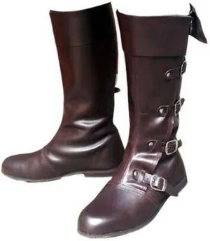 AnNafi 5 Buckle Medieval Leather Boots | Renaissance Inspired Loafer Boot | Halloween Caribbean Pirate Costume Boots | Cowboy Boots (Large, BROWN, numeric_11)