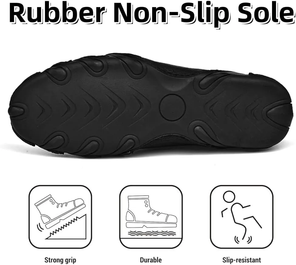 Asifn Men's Casual Leather Boots Slip On Walking Mid Top Non-Slip Driving Shoes Handmade Stitch Comfortable Lightweight
