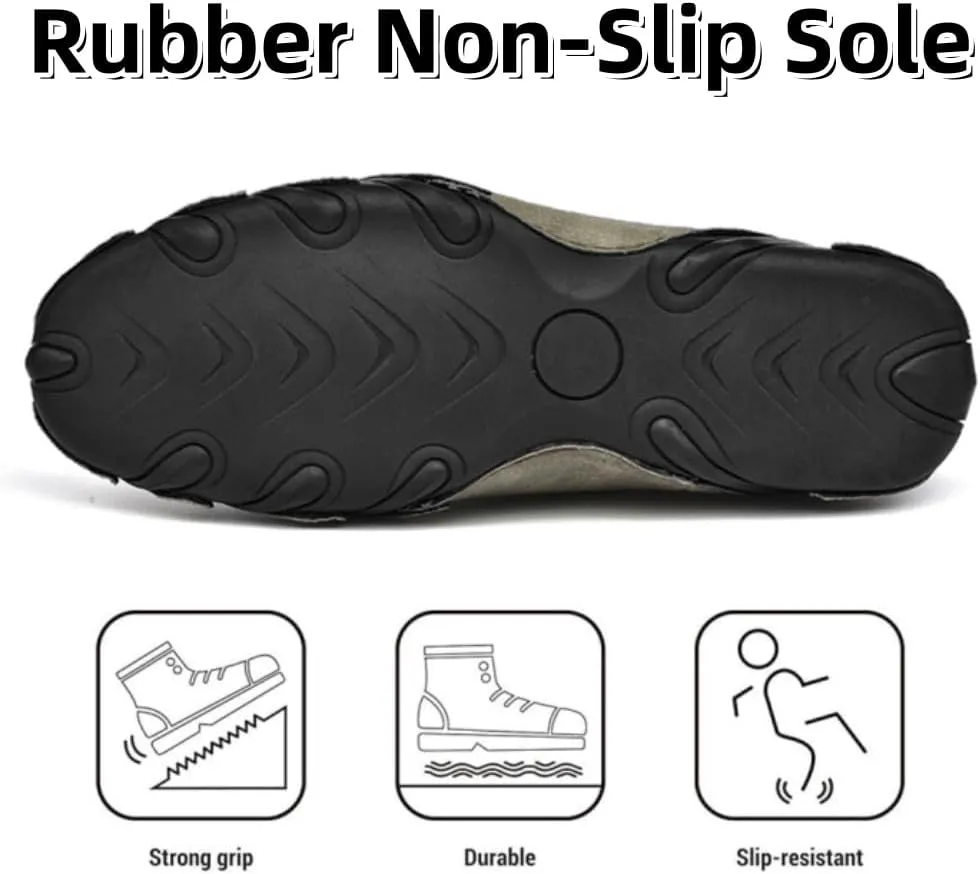 Asifn Men's Casual Leather Boots Slip On Walking Mid Top Non-Slip Driving Shoes Handmade Stitch Comfortable Lightweight