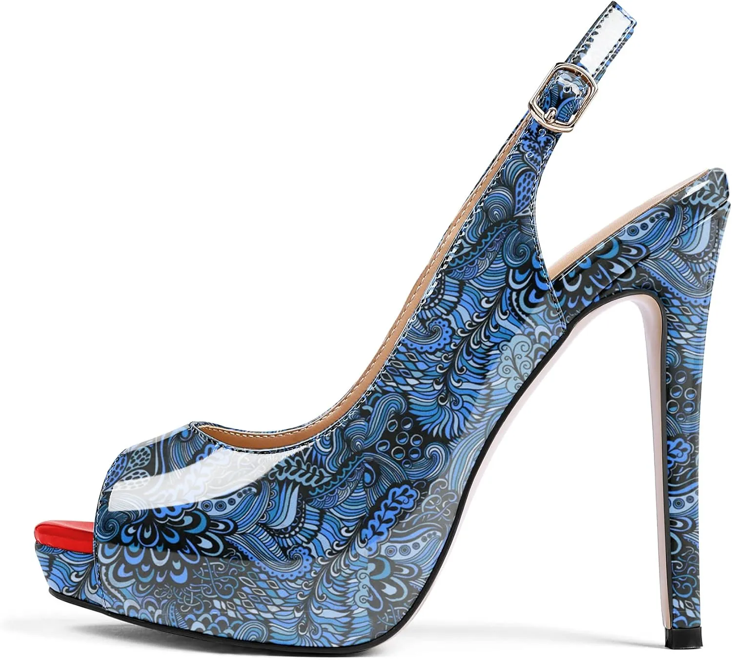 AUMOTED Women's High Heel Slingback Pumps Stilettos High Heels Patent Slingback Pumps Solid Peep Toe Platform Stilettos Pumps Dating Party Dress Shoes 4.7 Inch