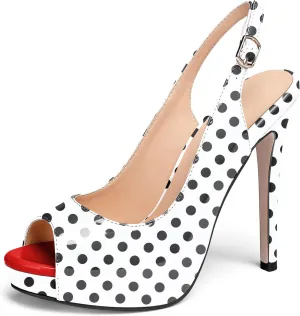 AUMOTED Women's High Heel Slingback Pumps Stilettos High Heels Patent Slingback Pumps Solid Peep Toe Platform Stilettos Pumps Dating Party Dress Shoes 4.7 Inch