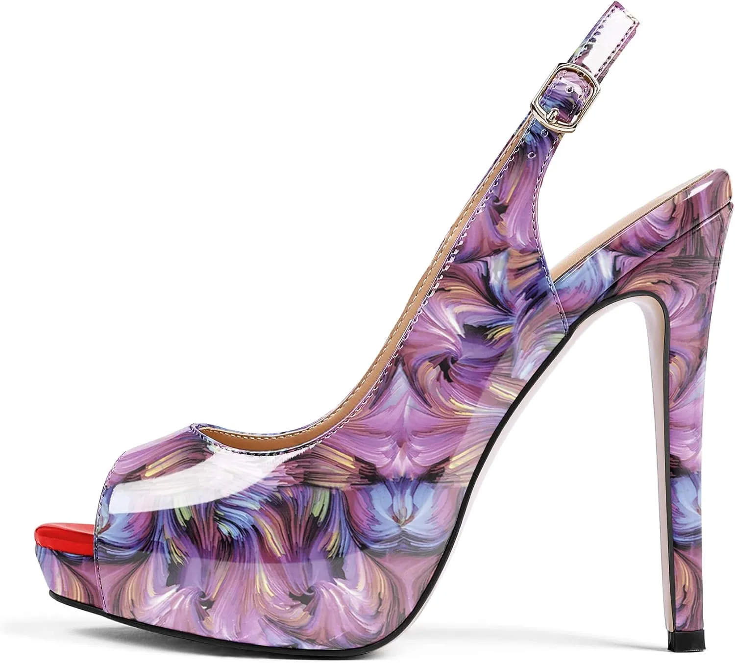 AUMOTED Women's High Heel Slingback Pumps Stilettos High Heels Patent Slingback Pumps Solid Peep Toe Platform Stilettos Pumps Dating Party Dress Shoes 4.7 Inch