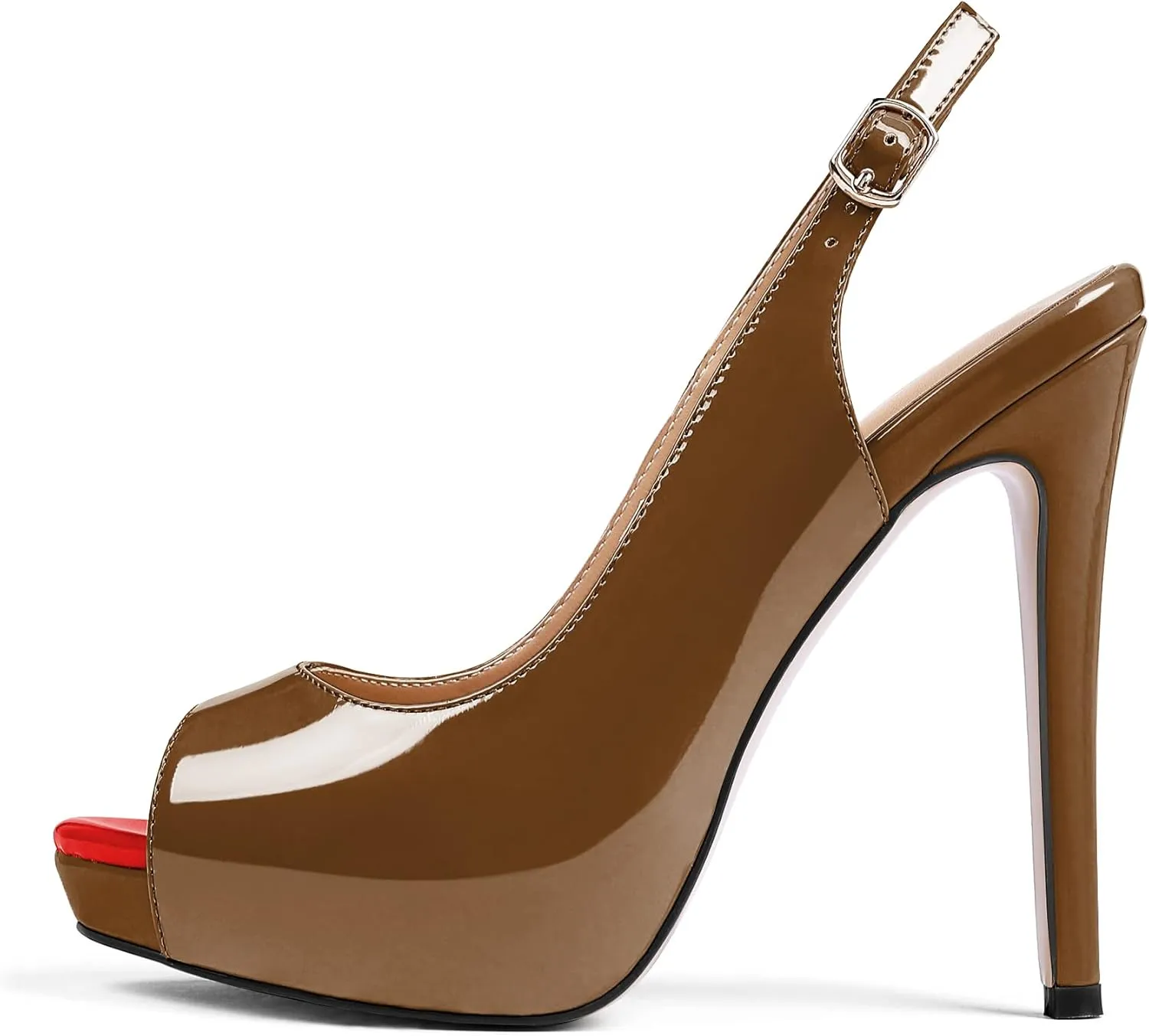 AUMOTED Women's High Heel Slingback Pumps Stilettos High Heels Patent Slingback Pumps Solid Peep Toe Platform Stilettos Pumps Dating Party Dress Shoes 4.7 Inch