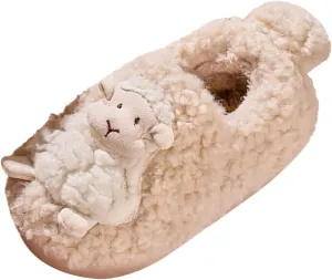 Autumn and Winter Cute Boys and Girls Slippers Flat Bottom Soft and Comfortable Warm Sheep Shape Toddler Slippers