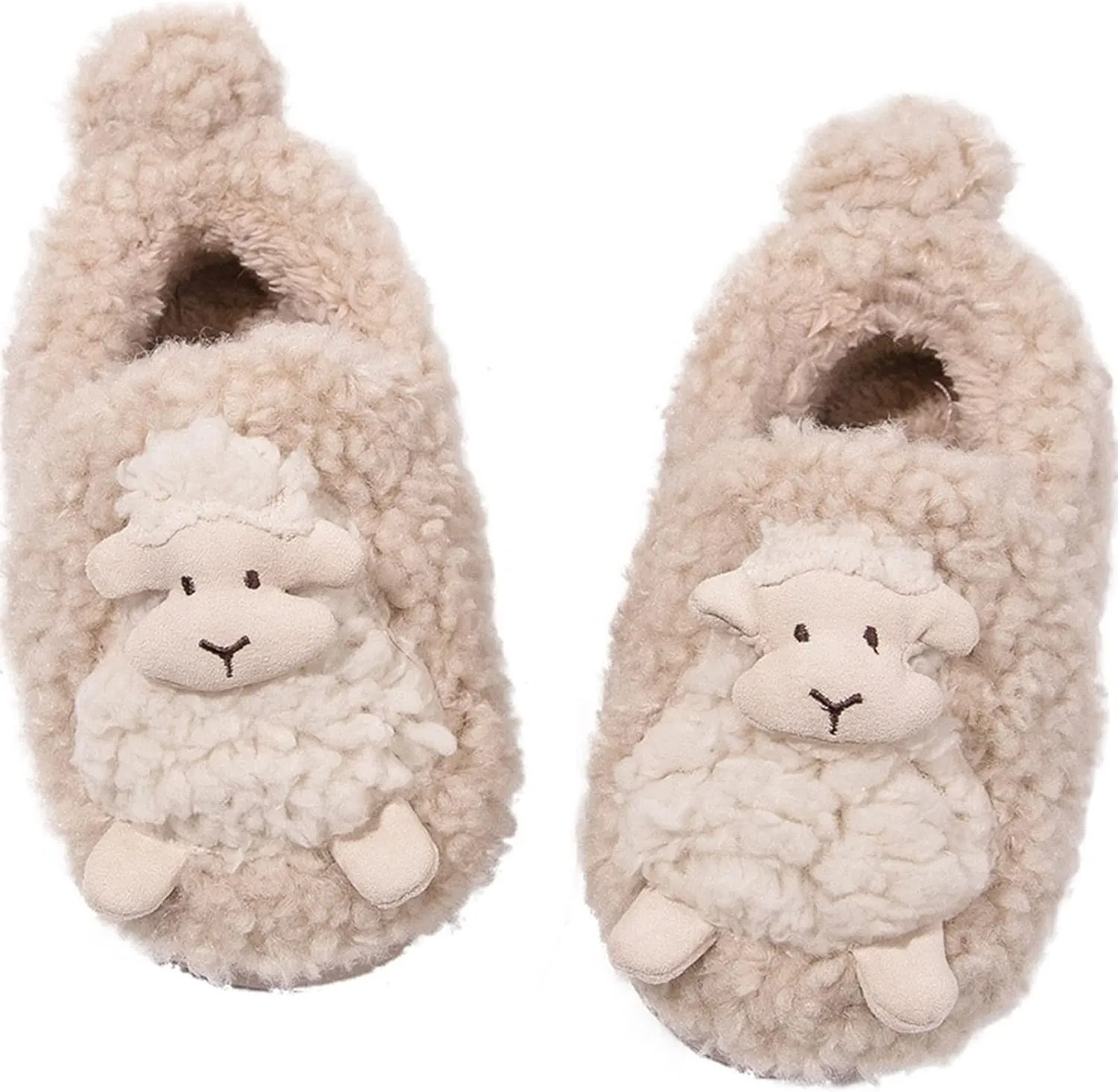 Autumn and Winter Cute Boys and Girls Slippers Flat Bottom Soft and Comfortable Warm Sheep Shape Toddler Slippers
