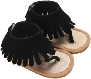 Baby Girls Boho Sandals Soft Sole Open Toe Flip Flops Kids Breathable Beach Flats Ankle Tassel Hook Loop Summer Shoes
