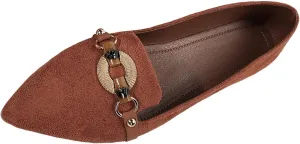 Ballet Flats Shoes for Women Ladies Flats Solid Color Suede Ethnic Style Buckle Decoration Pointed Flat Bottomed Casual