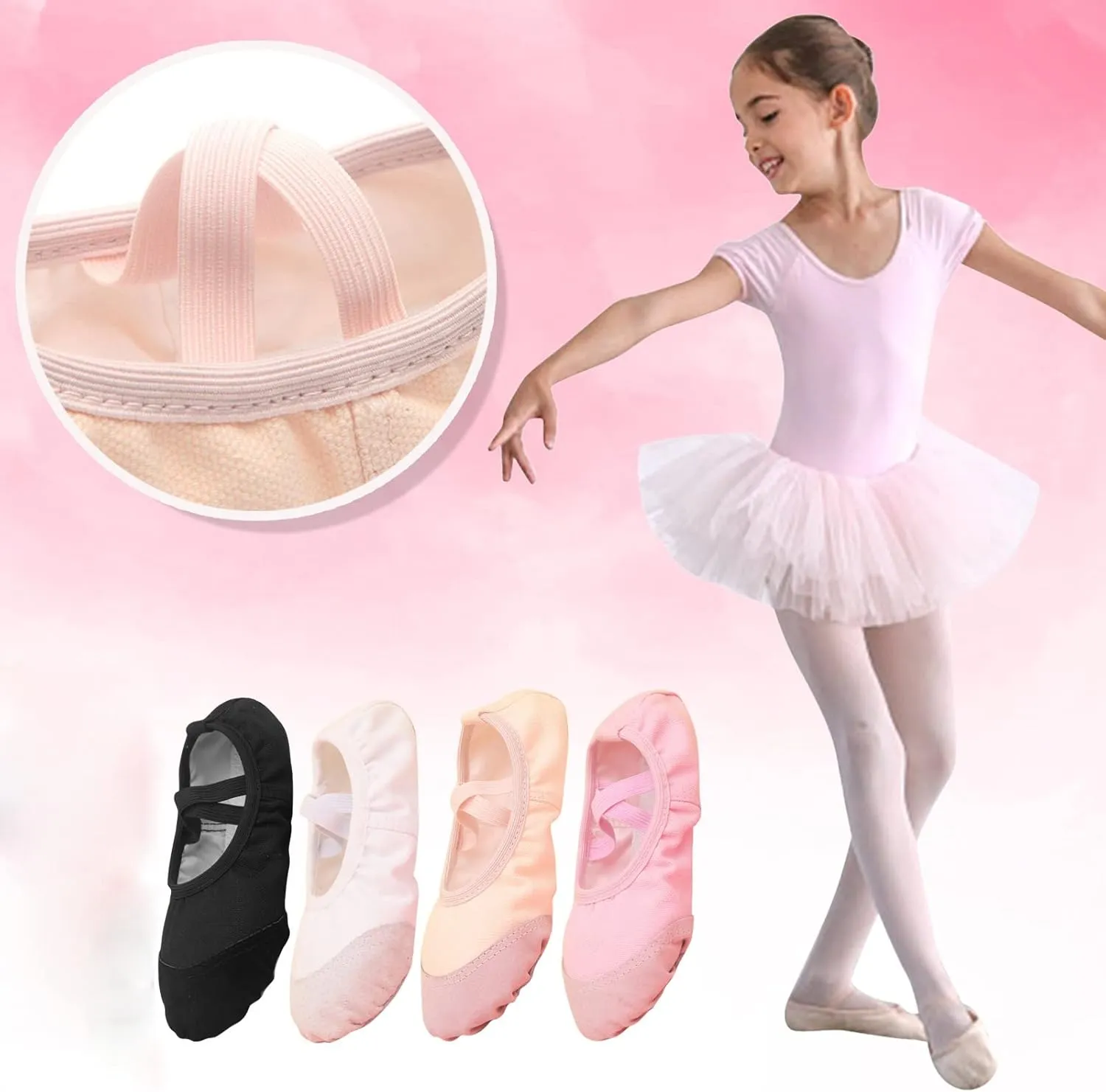 Ballet Shoes for Girls,Soft Leather Ballet Slippers No-Tie Warm Dance Yoga Practice Shoes for Toddler Girls