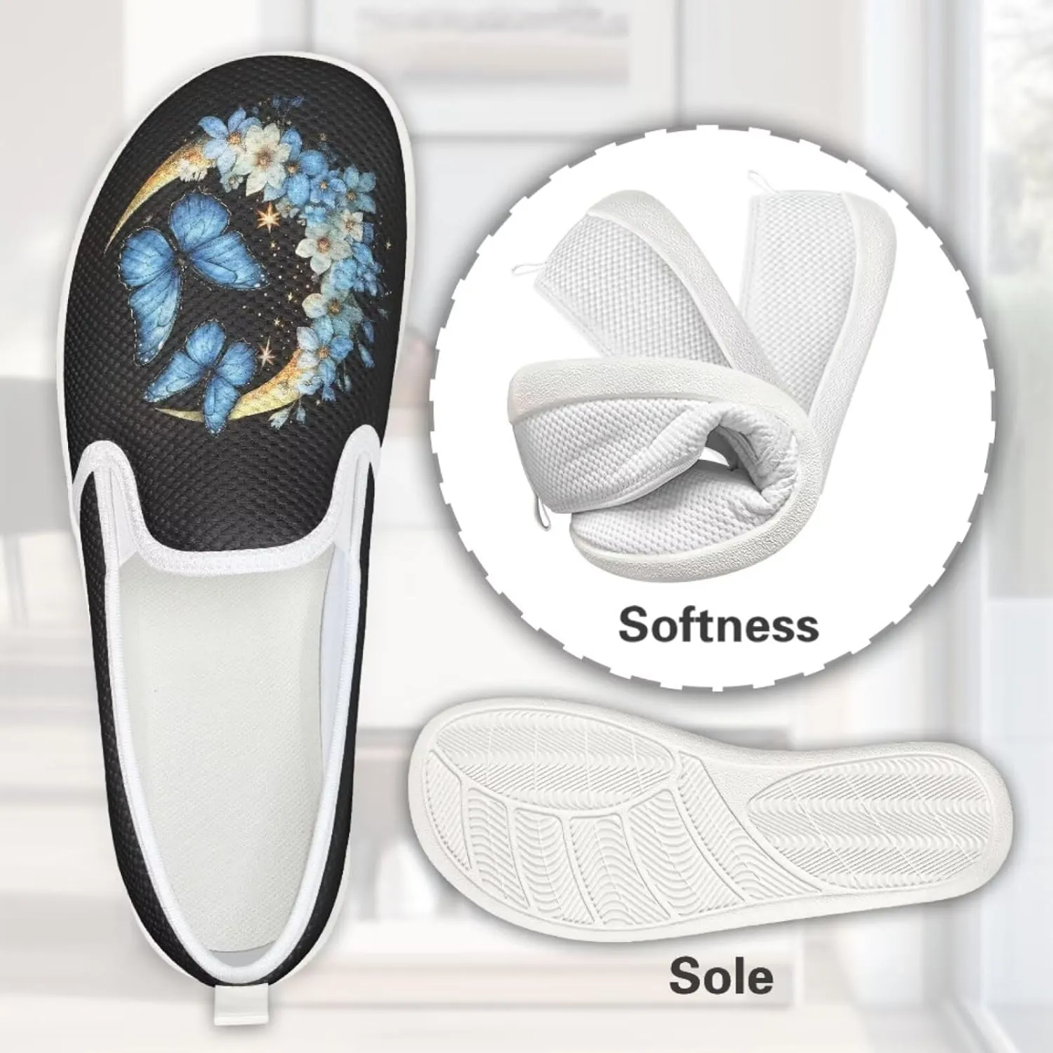 Binienty Women's Slip on Shoes Casual Low Cut Wide Toe Box Tennis Running Flats Athletic Walking Jogging Shoes