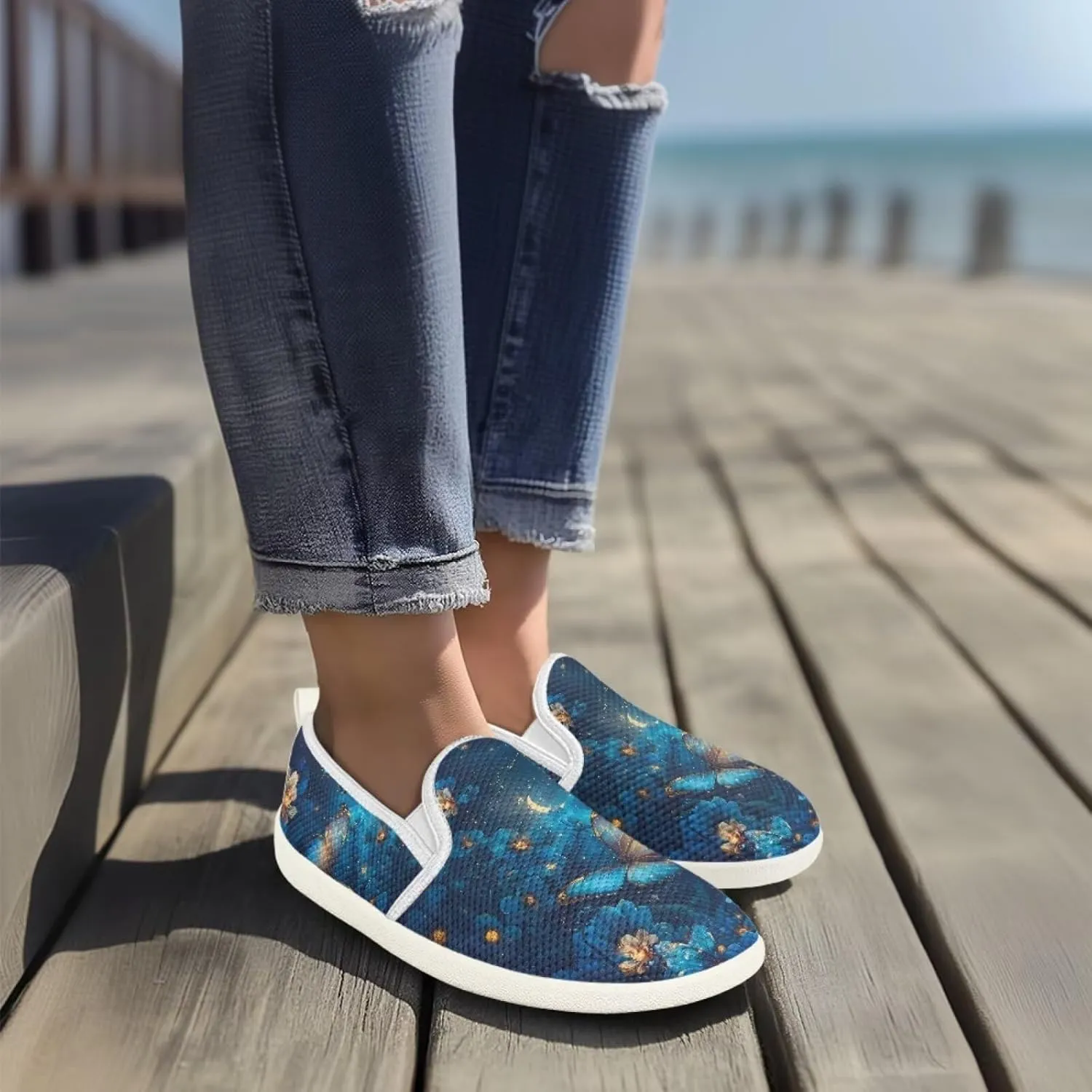 Binienty Women's Slip on Shoes Casual Low Cut Wide Toe Box Tennis Running Flats Athletic Walking Jogging Shoes