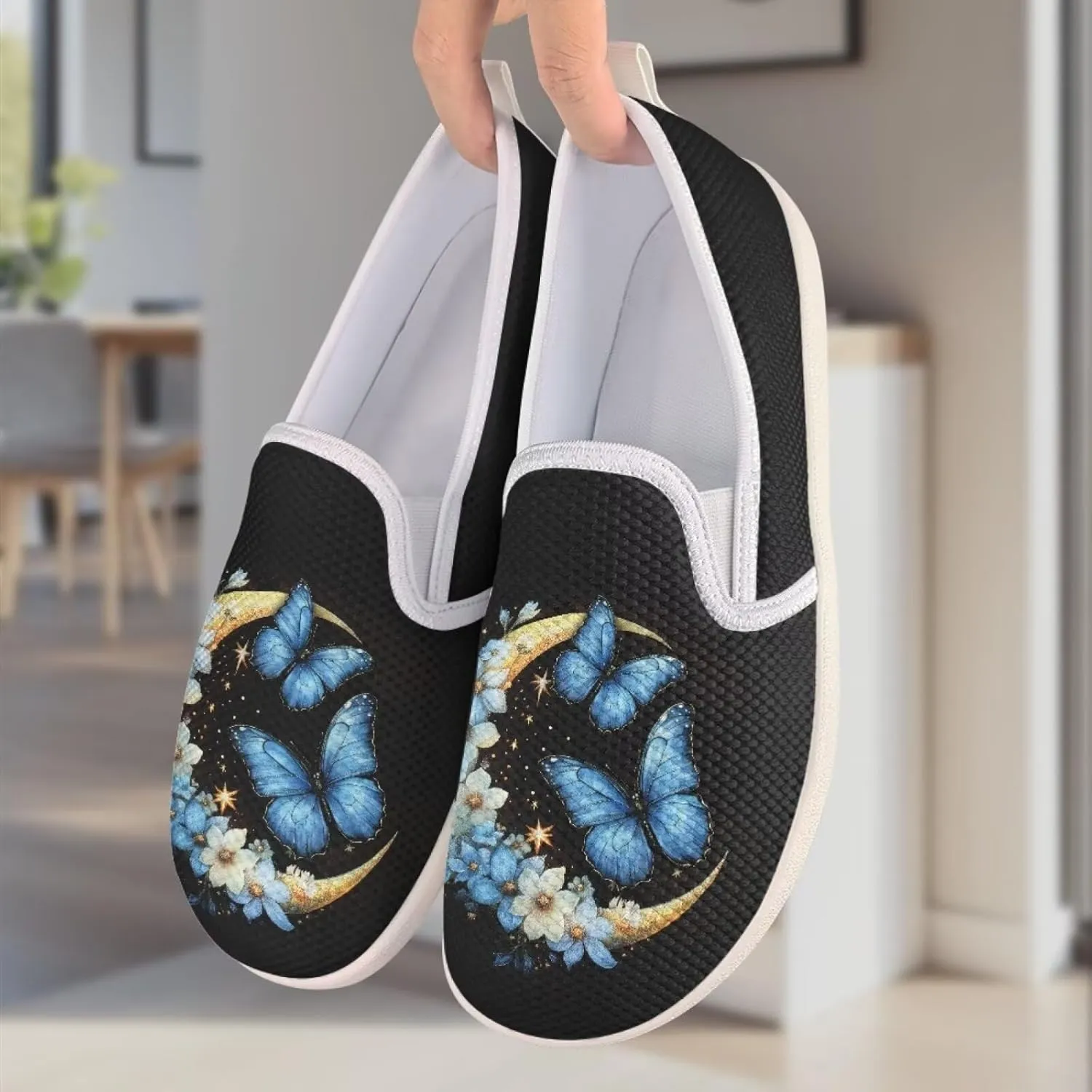 Binienty Women's Slip on Shoes Casual Low Cut Wide Toe Box Tennis Running Flats Athletic Walking Jogging Shoes