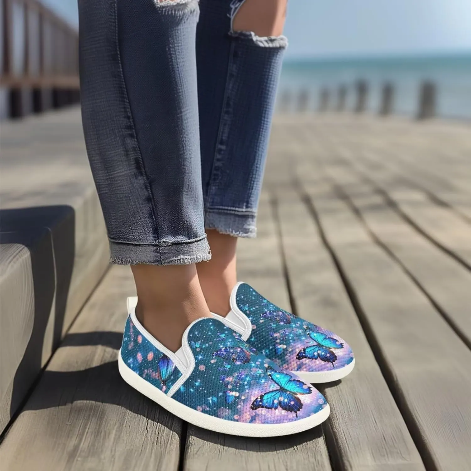 Binienty Women's Slip on Shoes Casual Low Cut Wide Toe Box Tennis Running Flats Athletic Walking Jogging Shoes