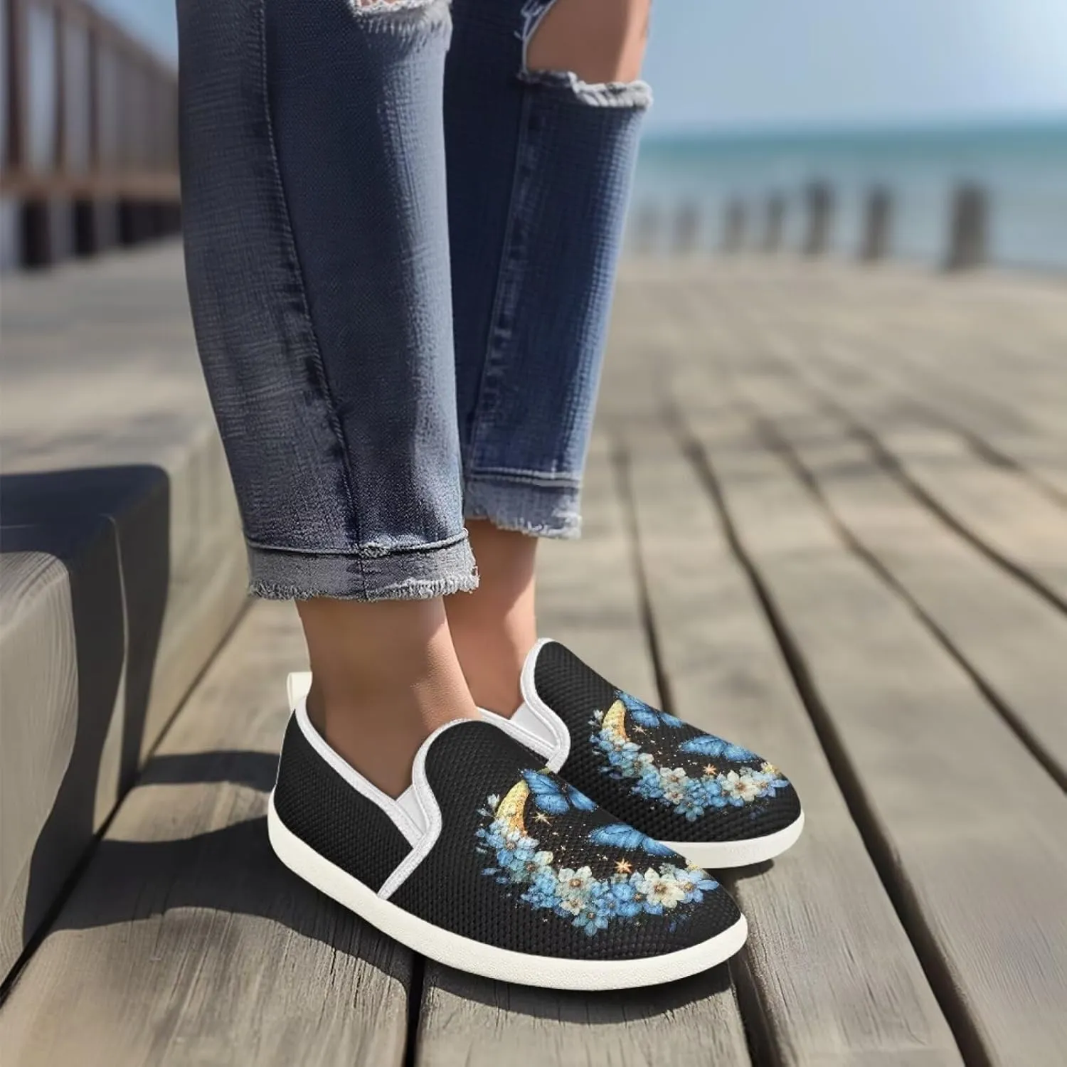 Binienty Women's Slip on Shoes Casual Low Cut Wide Toe Box Tennis Running Flats Athletic Walking Jogging Shoes