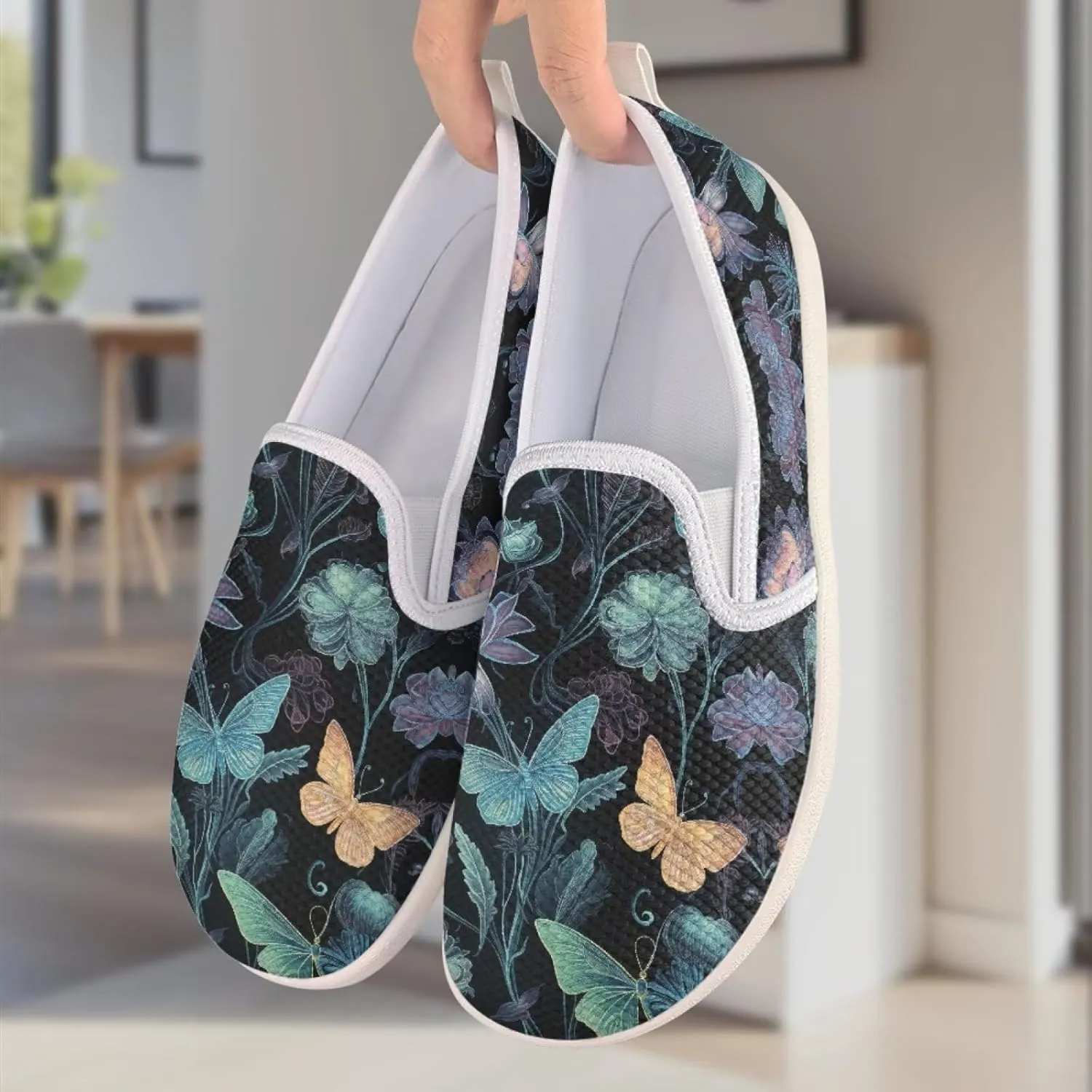 Binienty Women's Slip on Shoes Casual Low Cut Wide Toe Box Tennis Running Flats Athletic Walking Jogging Shoes