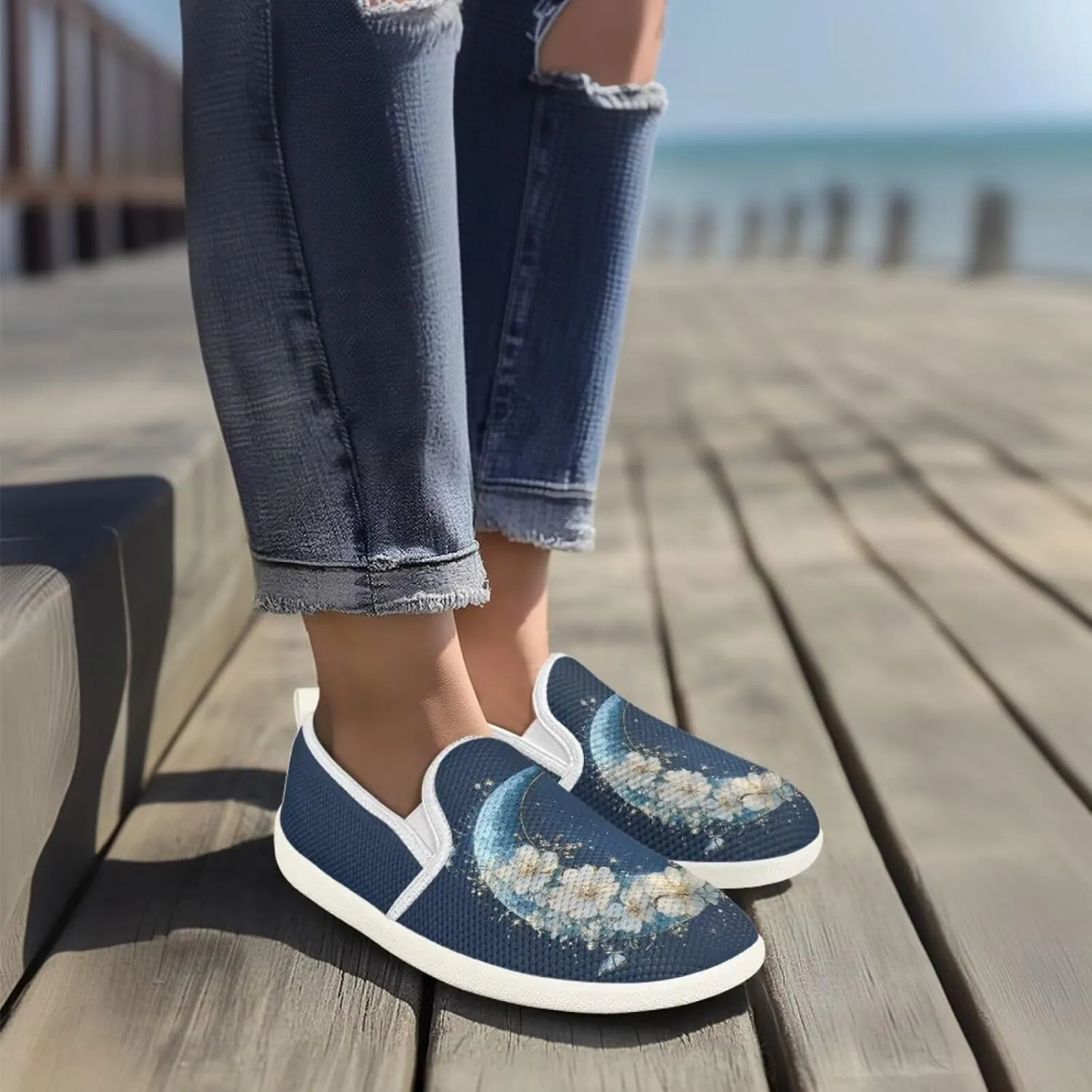 Binienty Women's Slip on Shoes Casual Low Cut Wide Toe Box Tennis Running Flats Athletic Walking Jogging Shoes