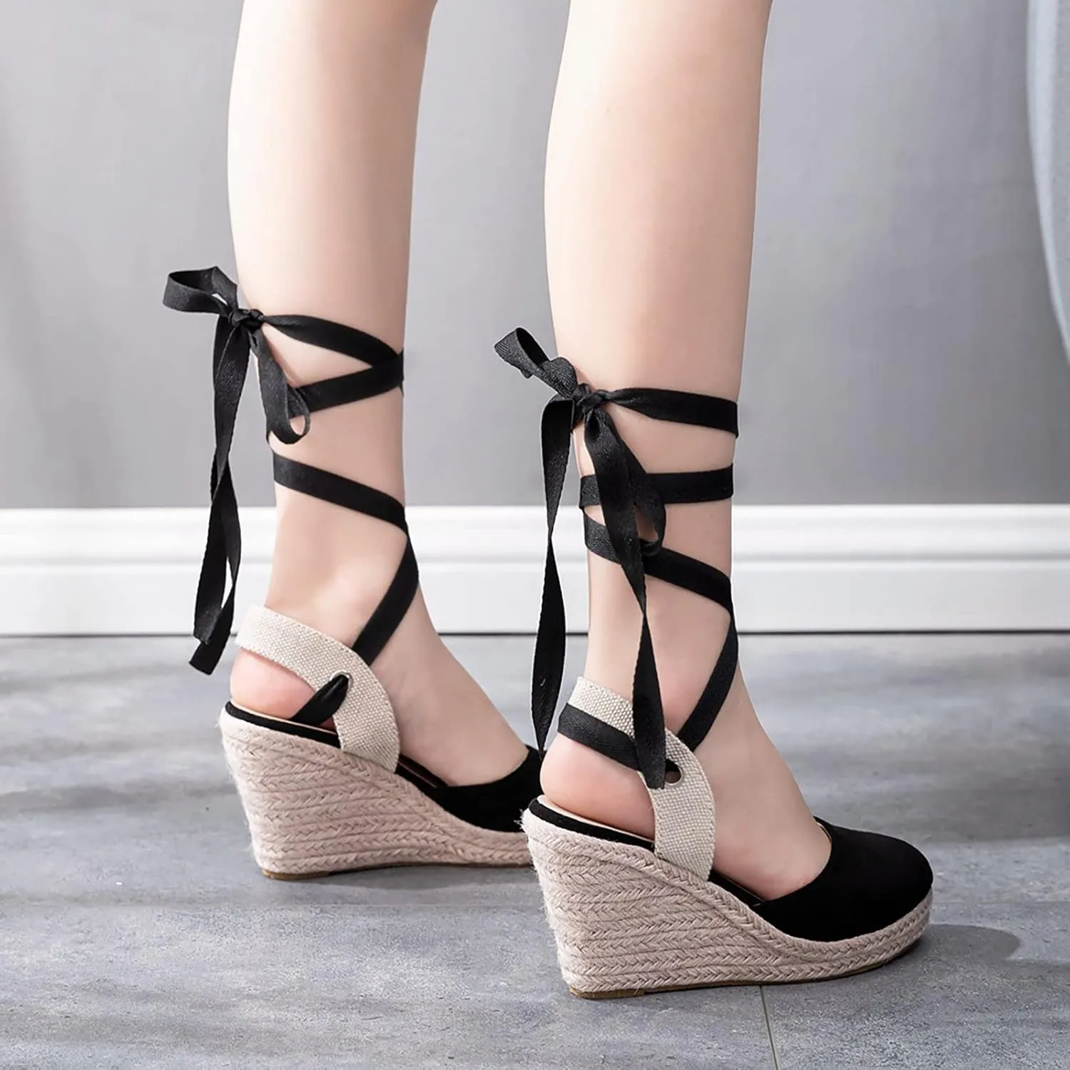Black Sandals Women Platform Women Bohemian Canvas Lace Up Sandals Thick Soled Ethnic Style Wedge Shoes Sandals Women 4d