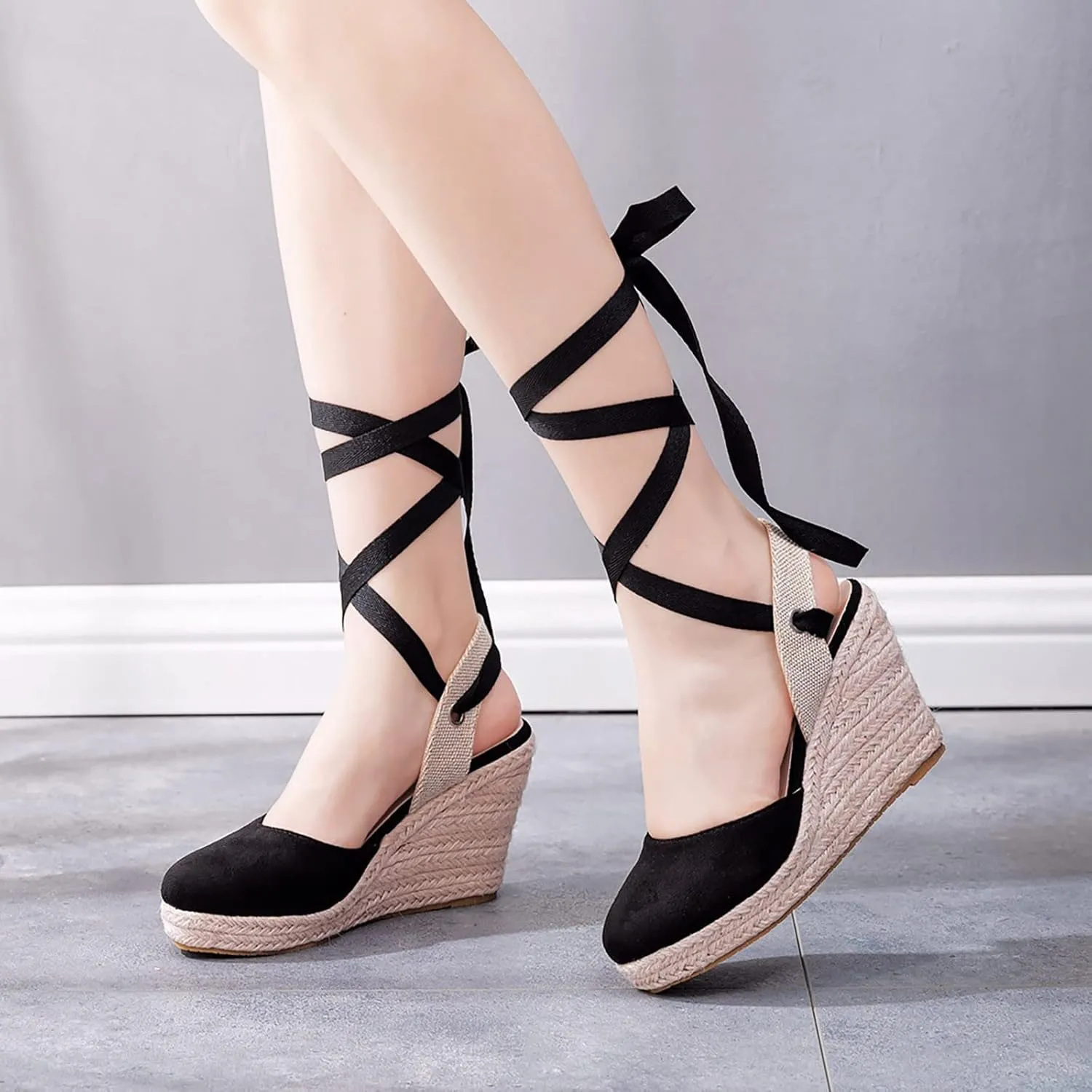Black Sandals Women Platform Women Bohemian Canvas Lace Up Sandals Thick Soled Ethnic Style Wedge Shoes Sandals Women 4d