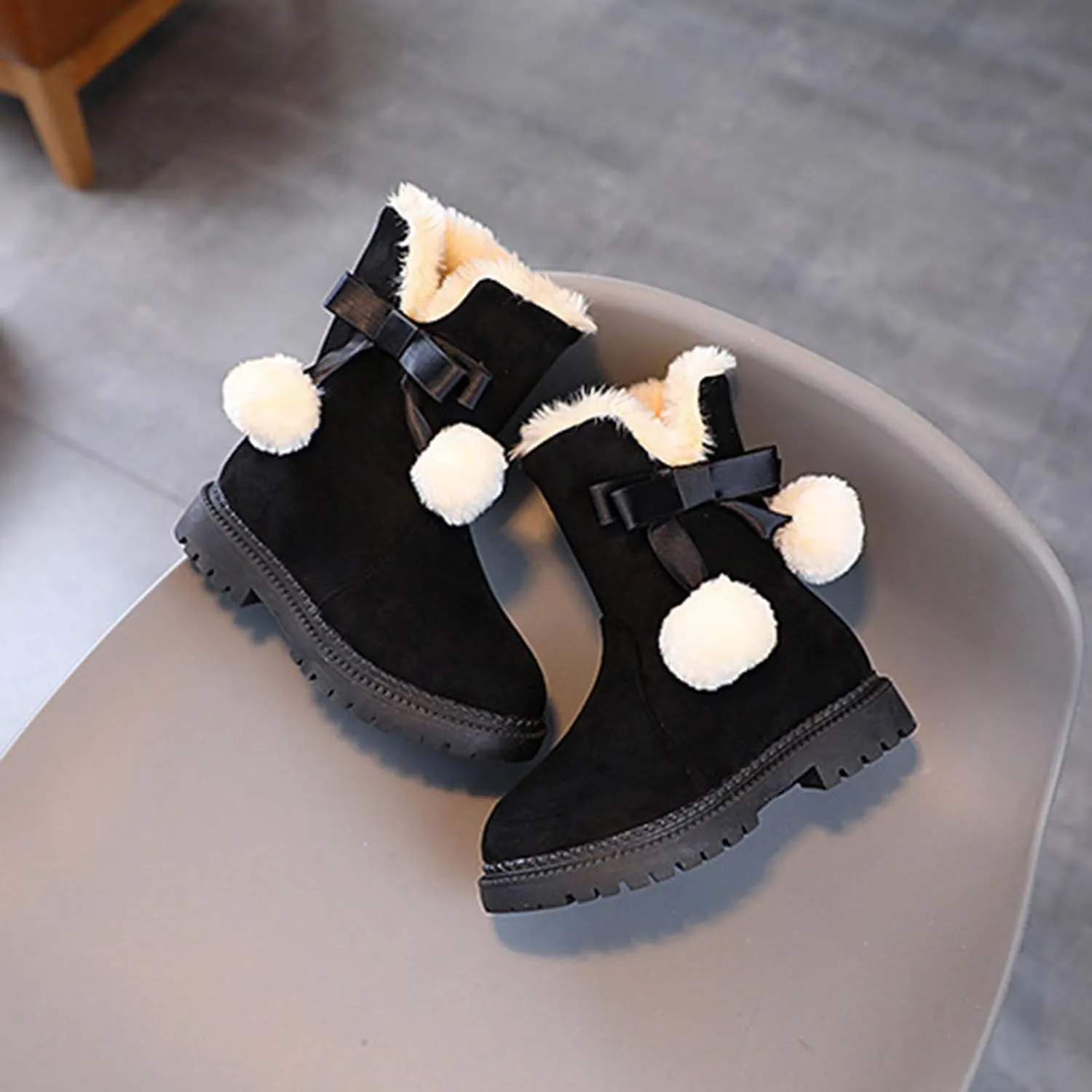 Boots for Girls Little Girls Suede Ankle Boots Slip-on Short Booties Winter Snow Boots Cozy Comfortable Walking Shoes