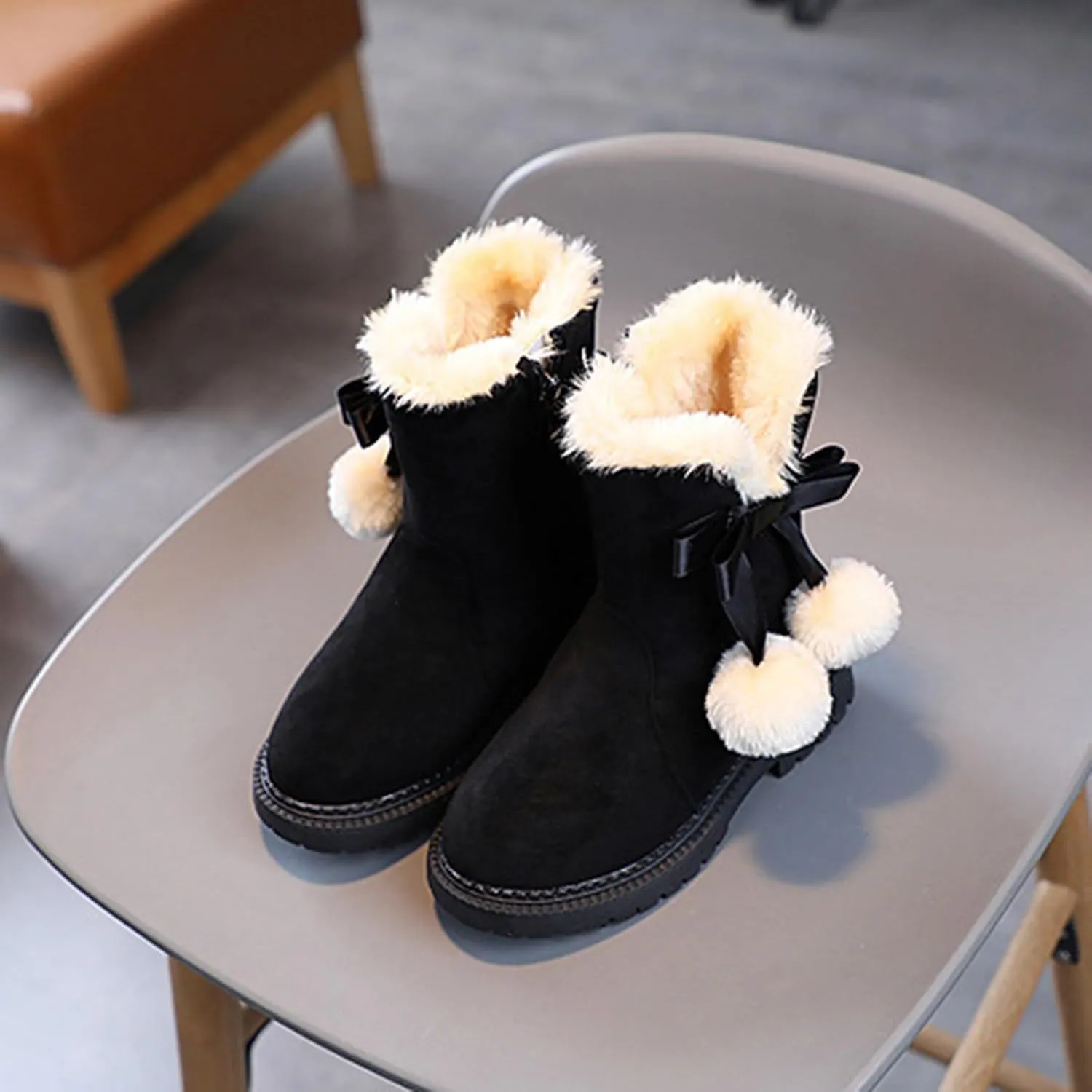 Boots for Girls Little Girls Suede Ankle Boots Slip-on Short Booties Winter Snow Boots Cozy Comfortable Walking Shoes