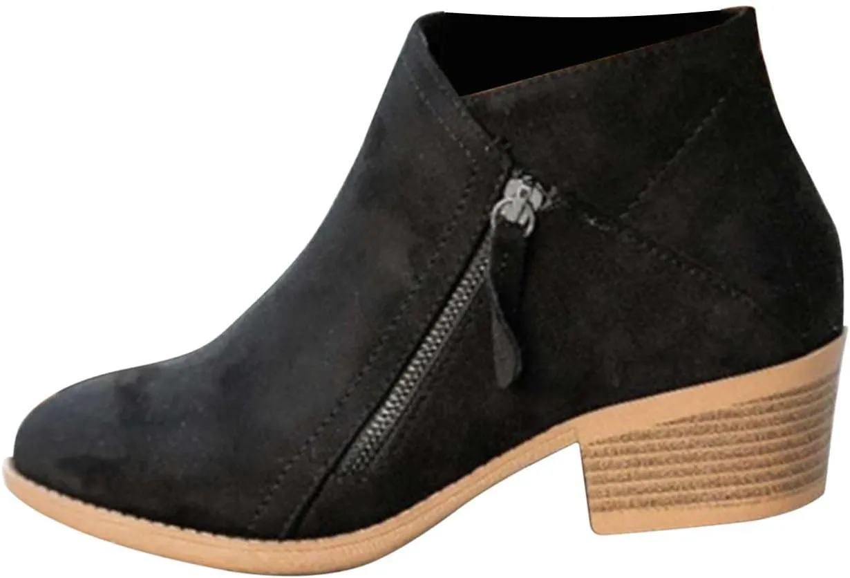 Boots for Women Ankle Booties 2022 Fall Fashion Side Zipper Pointed Toe Block Chunky Mid Heel Boots Solid Slip on Casual Comfy Ladies Shoes