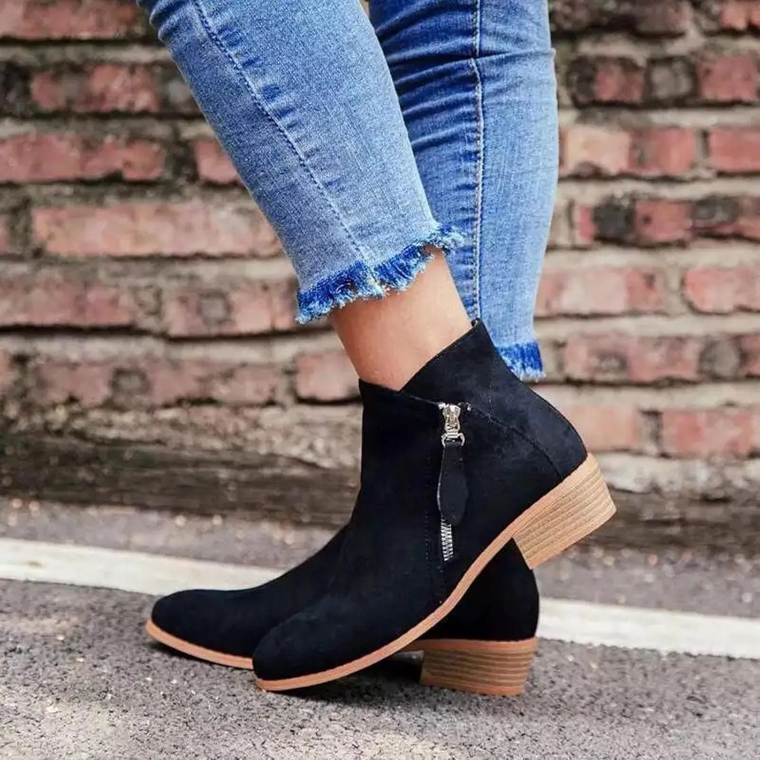 Boots for Women Ankle Booties 2022 Fall Fashion Side Zipper Pointed Toe Block Chunky Mid Heel Boots Solid Slip on Casual Comfy Ladies Shoes