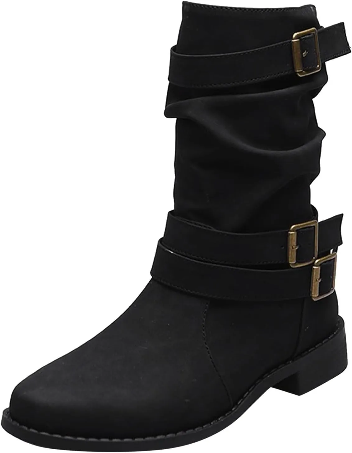Boots for Women Low Heel Mid Calf Fashion Combat Boots Side zipper Western Boots Chunky Platform Boots Winter Fall