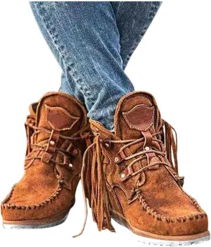 Boots for Women Suede Flat Short Ankle Booties Retro Fringe Boots Winter Round Toe Roman Fringe Short Flat Shoes