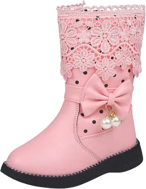Boys Girls aterproof Lace Up Glitter Mid Calf ombat Tall Boots with Side Zipper for Toddler/Little Kid/Big