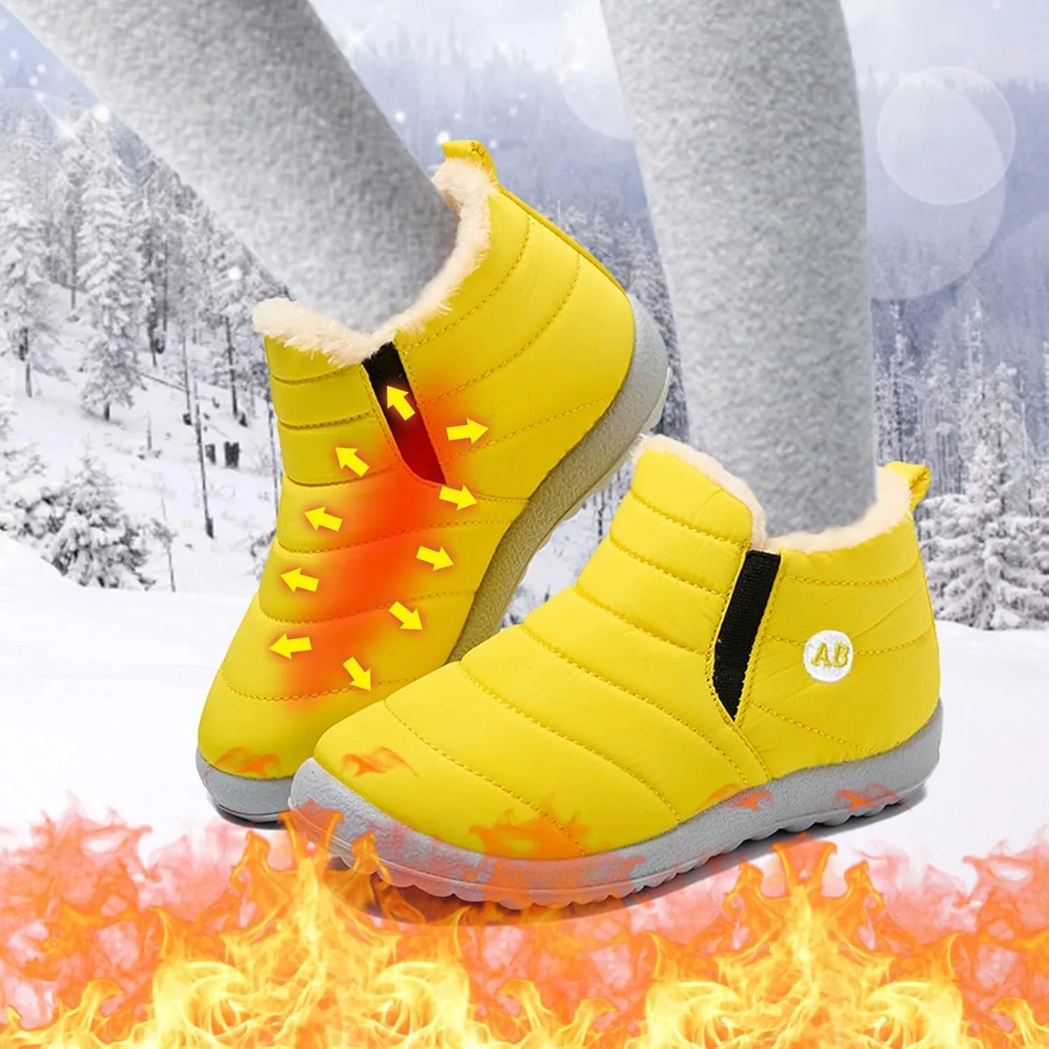 Boys Girls Kids Snow Boots Warm  Lined Slip On Winter Splashing Shoes Lightweight Comfy Outdoor Booties