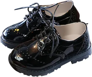Boys Girls PU Leather Lace Up Dress Shoes Kids School Uniform Formal Casual Oxfords for Toddler Little Shoes for Girls