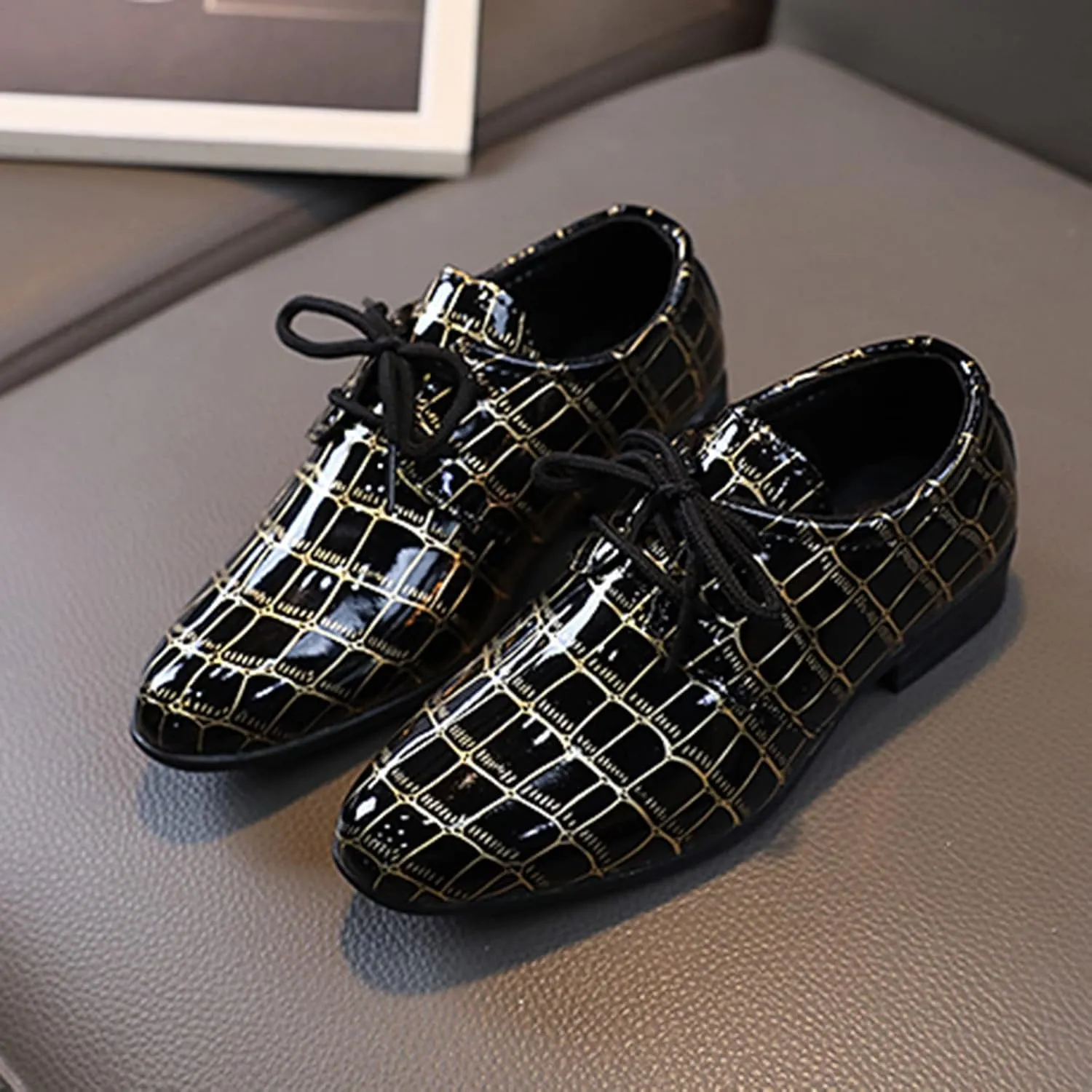 Boys Pointed Toe Dress Shoes Boy’s Wingtip Oxford Dress Formal Shoes Toddler L𝐚ce Up Loafer Wedding Leather Shoes