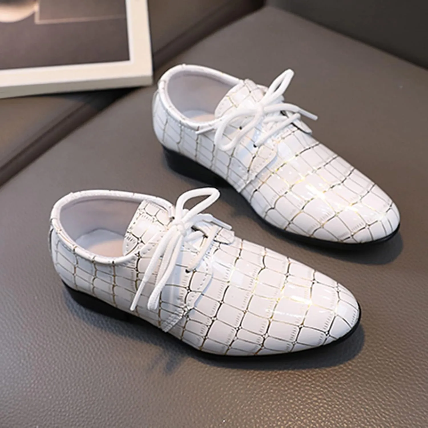 Boys Pointed Toe Dress Shoes Boy’s Wingtip Oxford Dress Formal Shoes Toddler L𝐚ce Up Loafer Wedding Leather Shoes