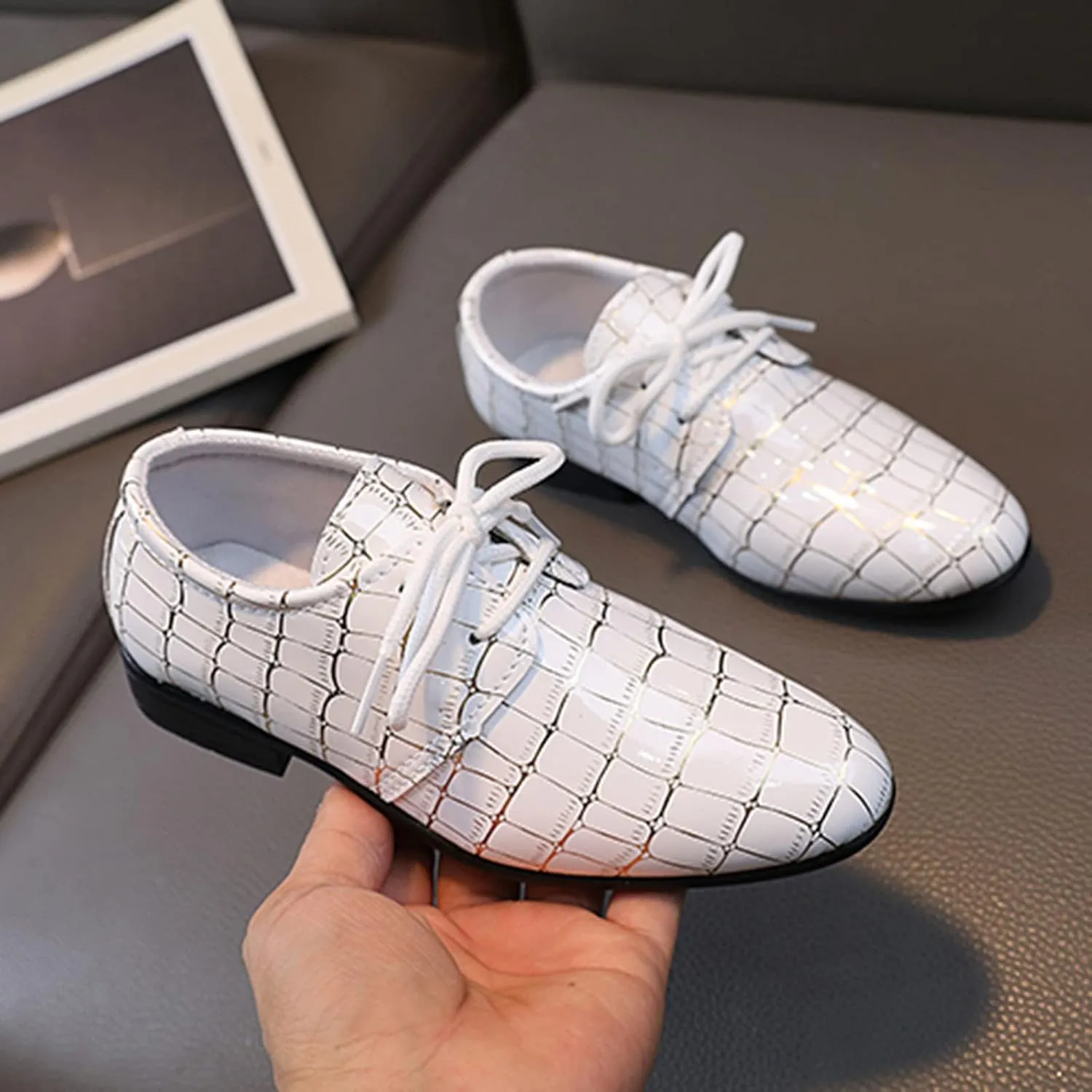 Boys Pointed Toe Dress Shoes Boy’s Wingtip Oxford Dress Formal Shoes Toddler L𝐚ce Up Loafer Wedding Leather Shoes